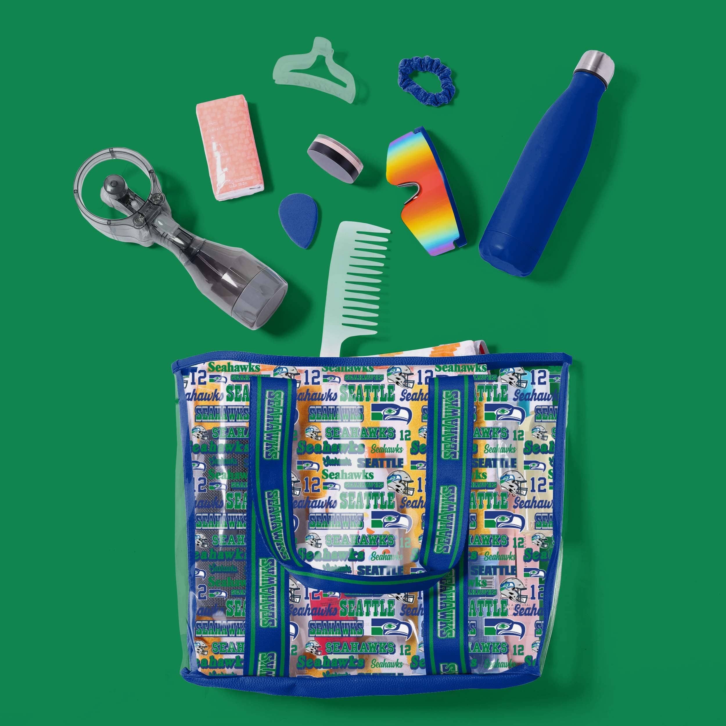 Seattle Seahawks Repeat Retro Print Clear Tote Bag - Image 3