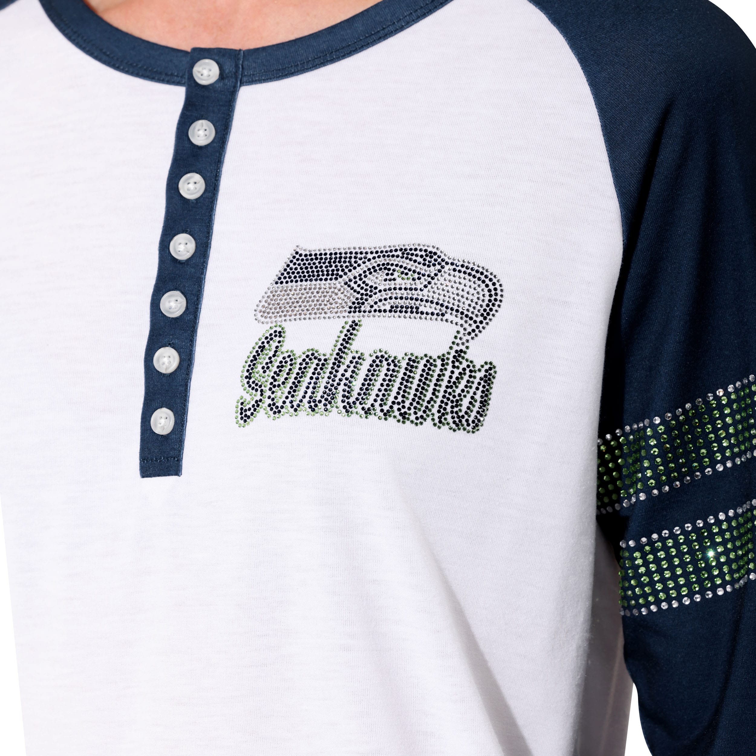 Seattle Seahawks Rhinestone Long Sleeve Henley - Image 2