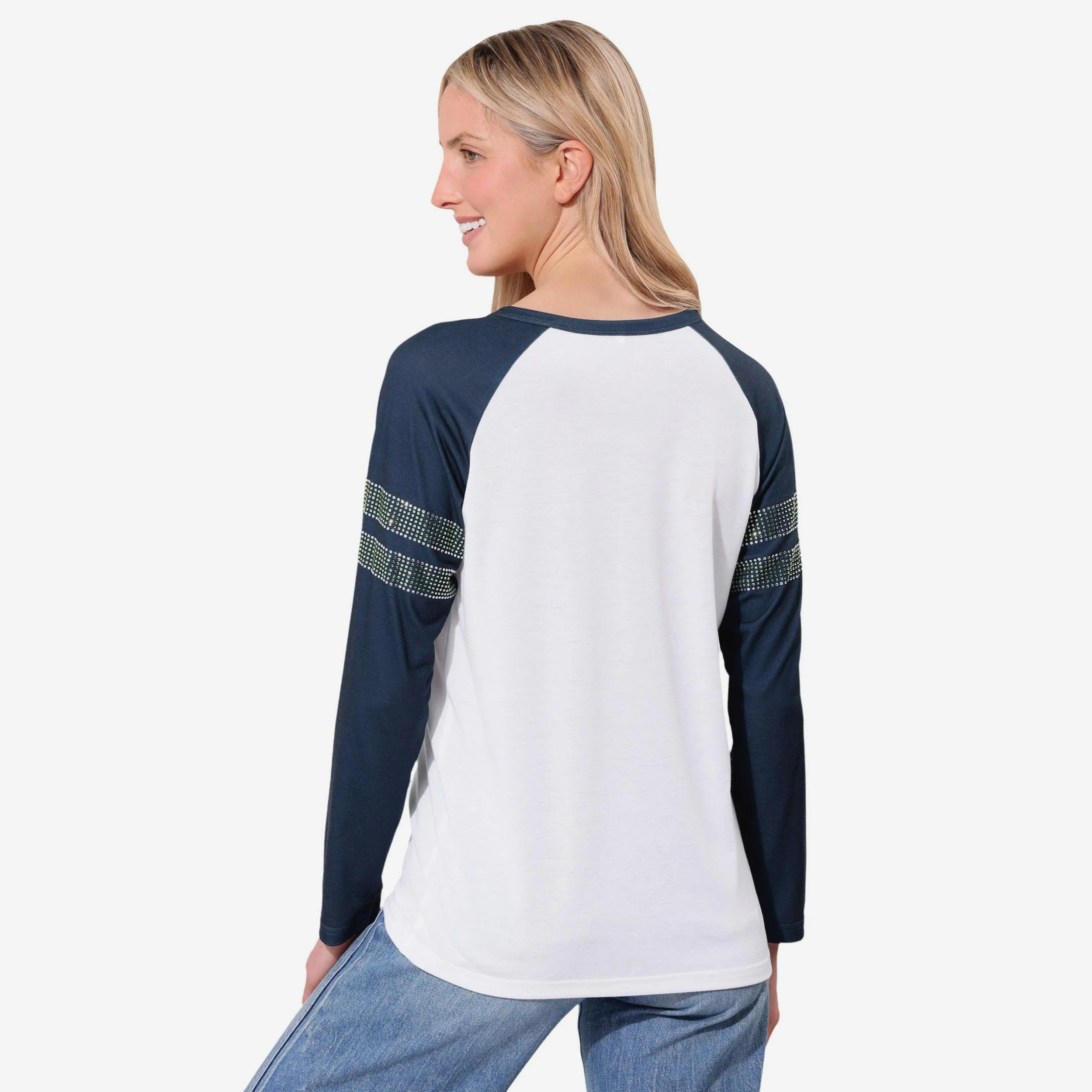 Seattle Seahawks Rhinestone Long Sleeve Henley - Image 4