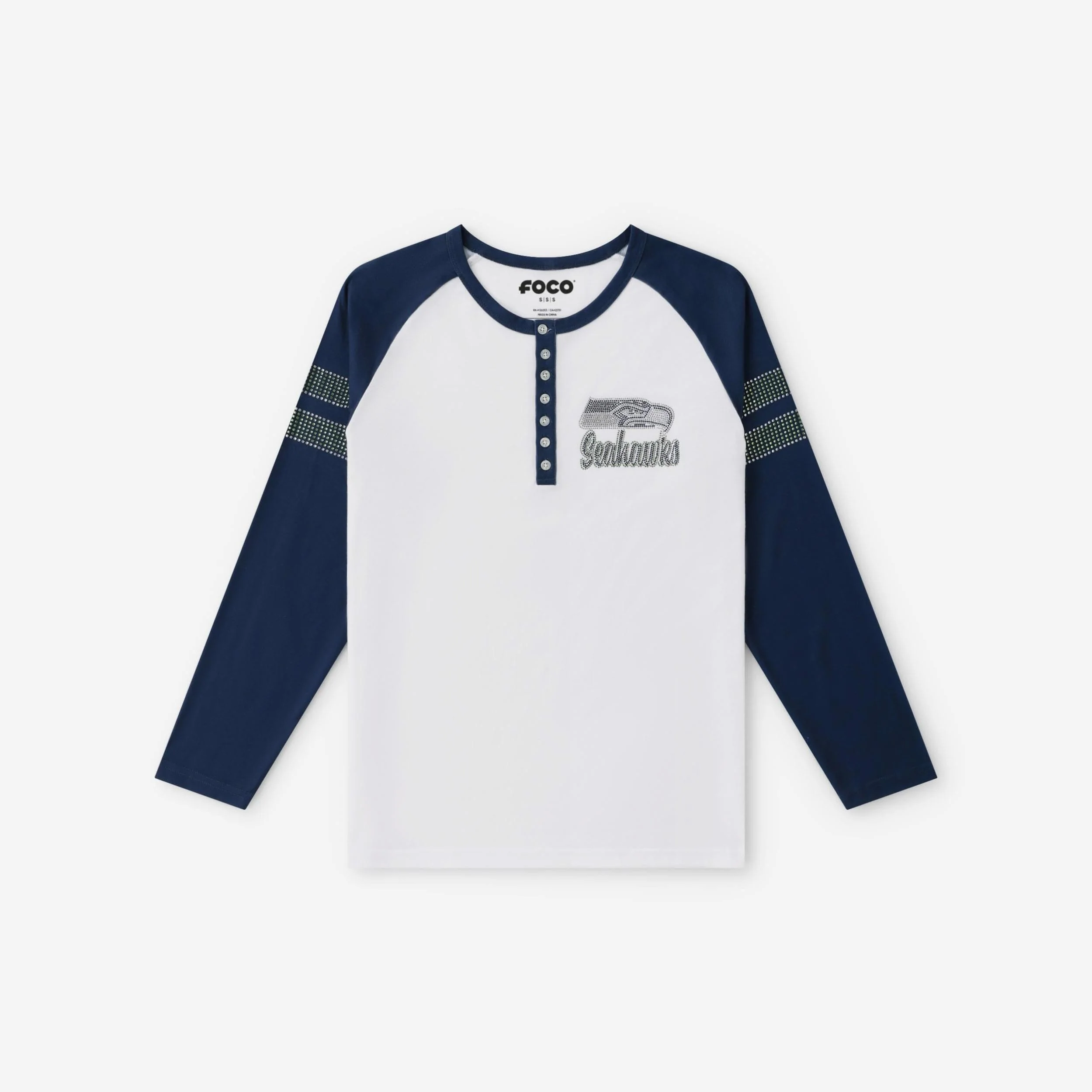 Seattle Seahawks Rhinestone Long Sleeve Henley - Image 5