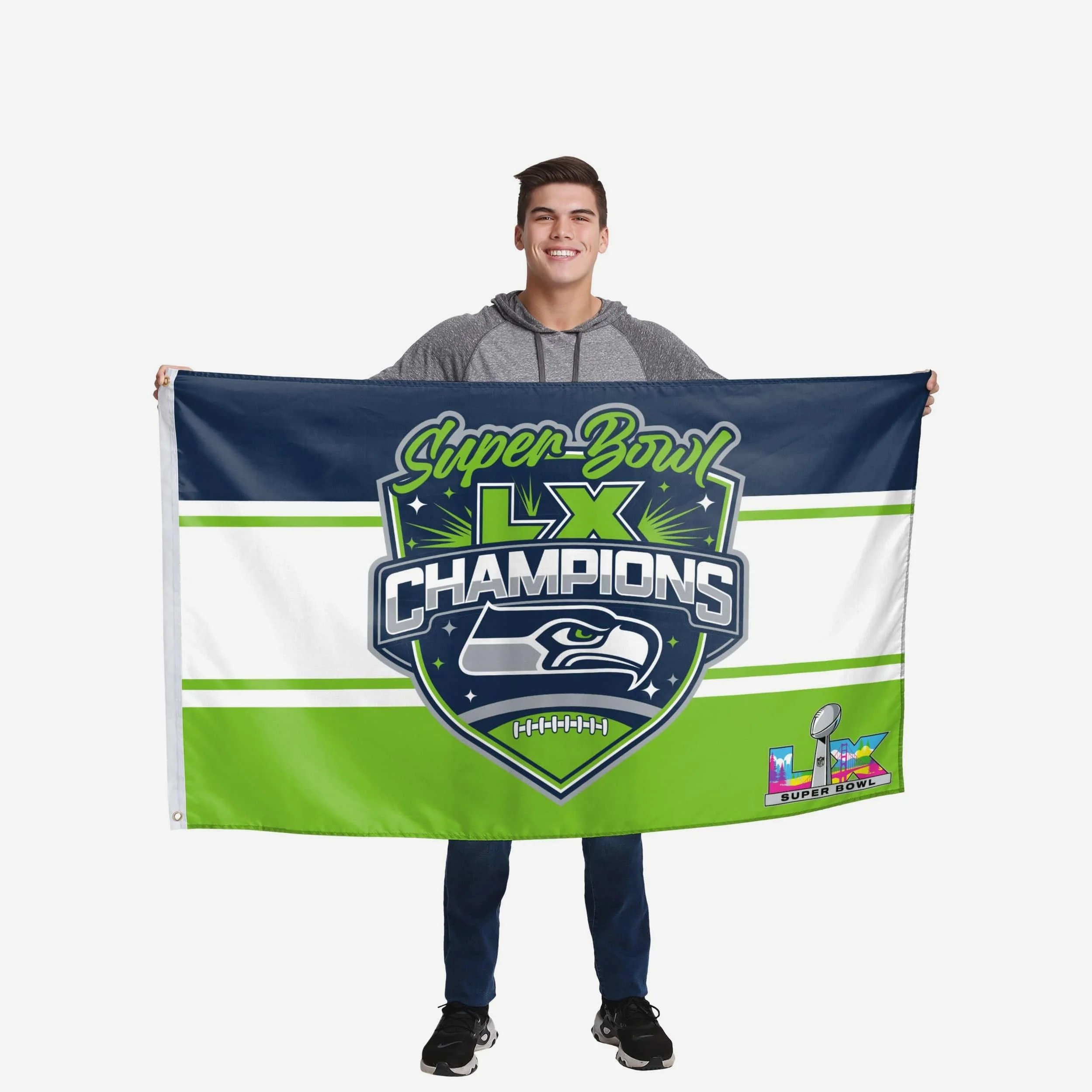 Seattle Seahawks Super Bowl LX Champions Horizontal Flag - Image 2