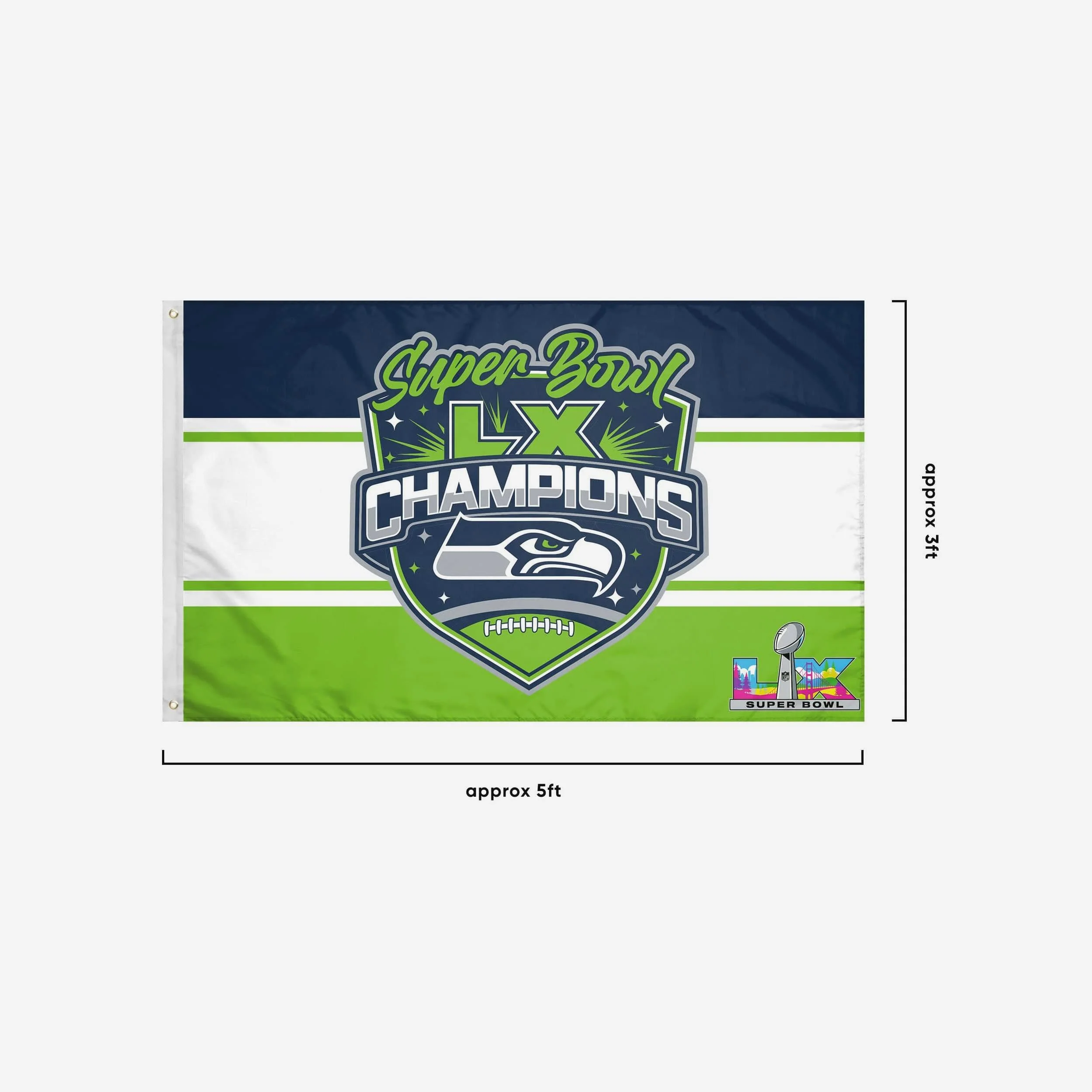 Seattle Seahawks Super Bowl LX Champions Horizontal Flag - Image 3