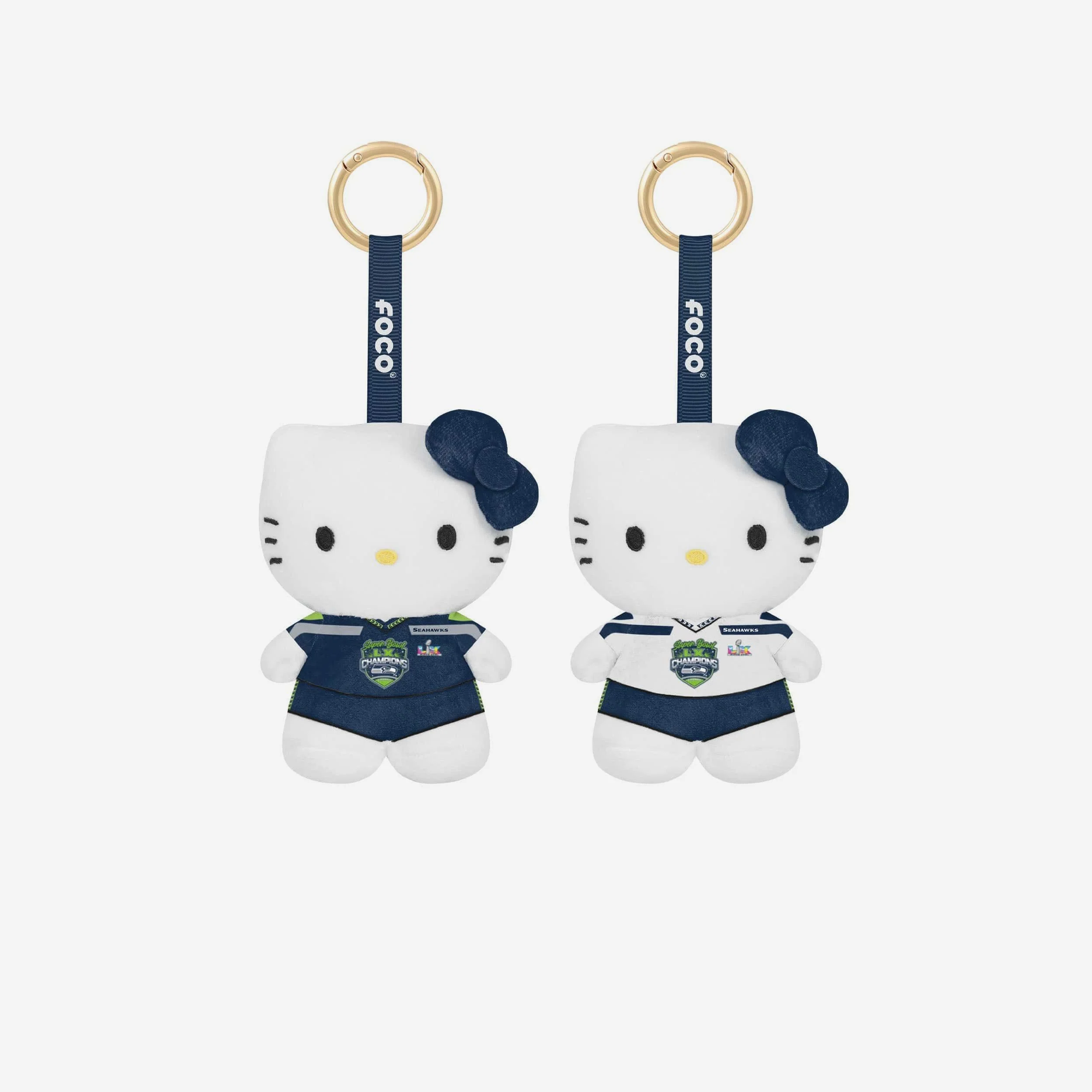 Seattle Seahawks Super Bowl LX Champions Plush Hello Kitty® 2 Pack Bag Charm Keychain