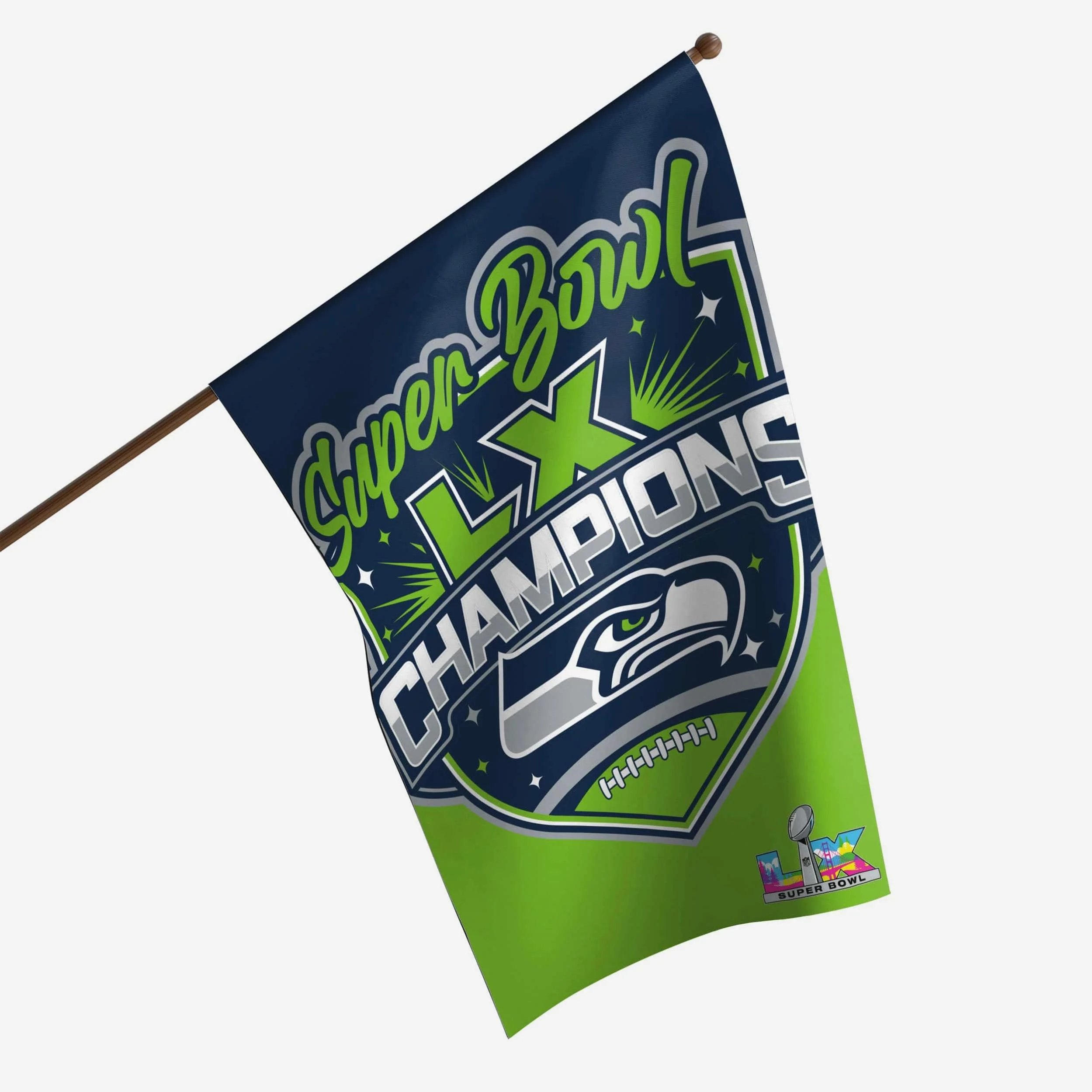 Seattle Seahawks Super Bowl LX Champions Vertical Flag