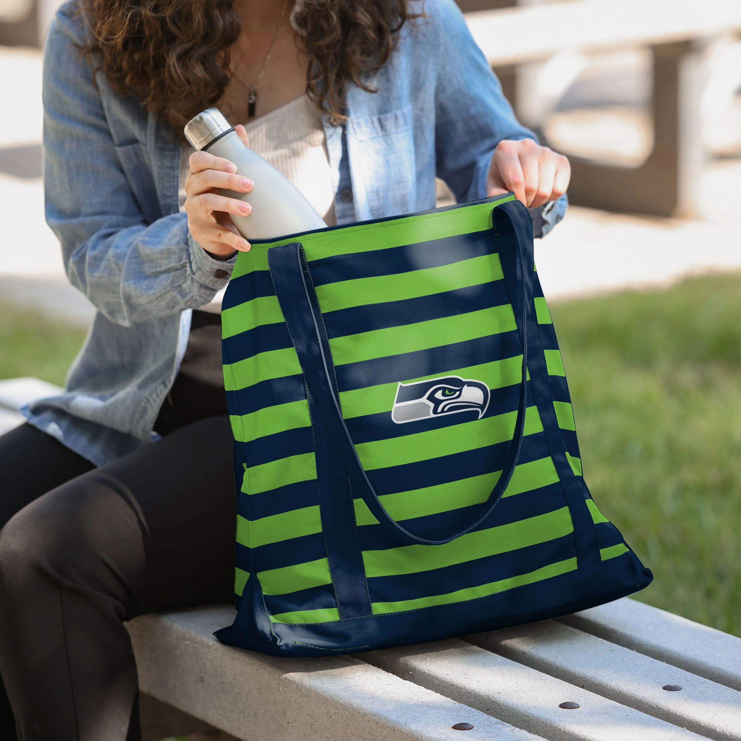 Seattle Seahawks Team Stripe Canvas Tote Bag - Image 3