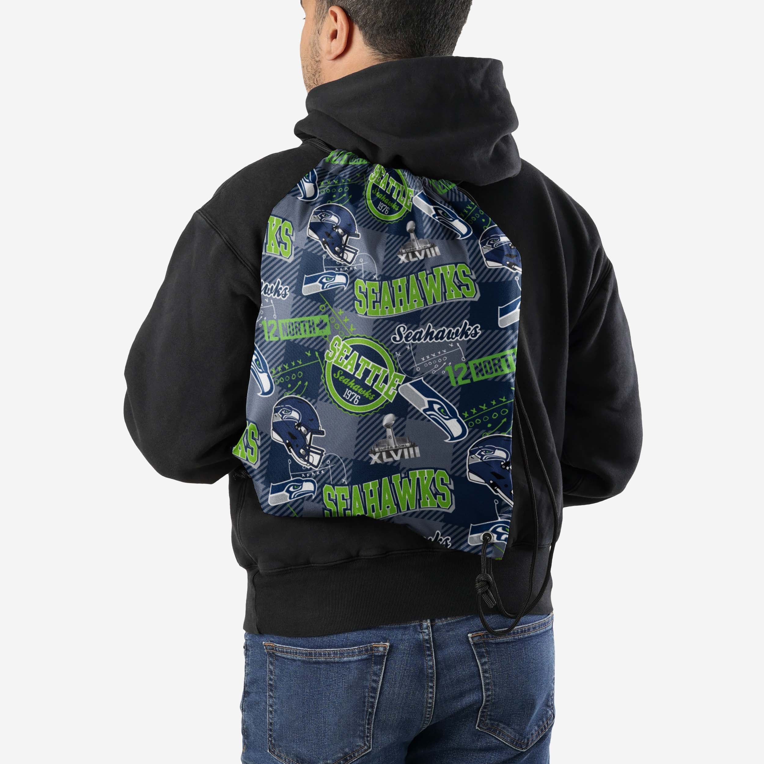 Seattle Seahawks Thematic Repeat Print Drawstring Backpack - Image 2