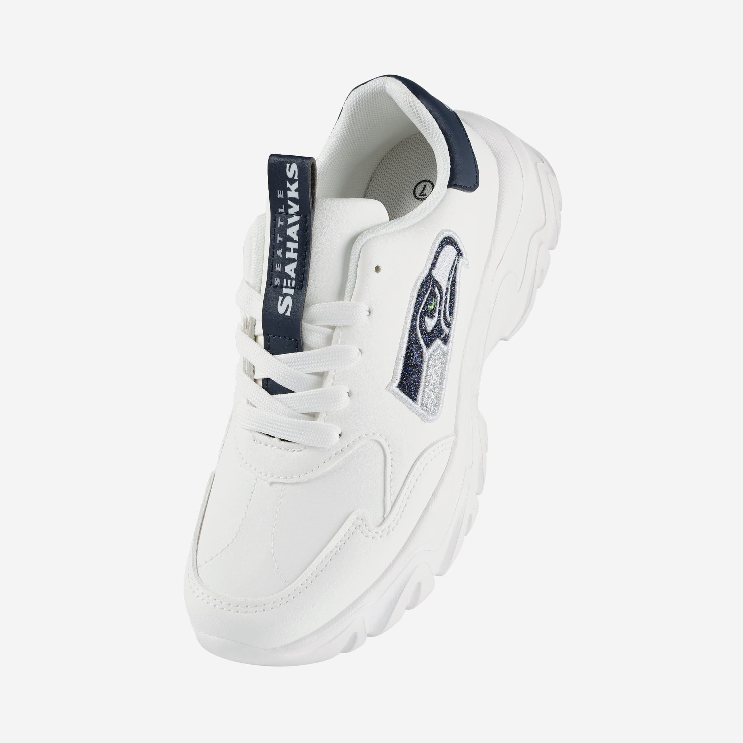 Seattle Seahawks Womens Glitter Big Logo Vintage White Chunky Sneaker - Image 2