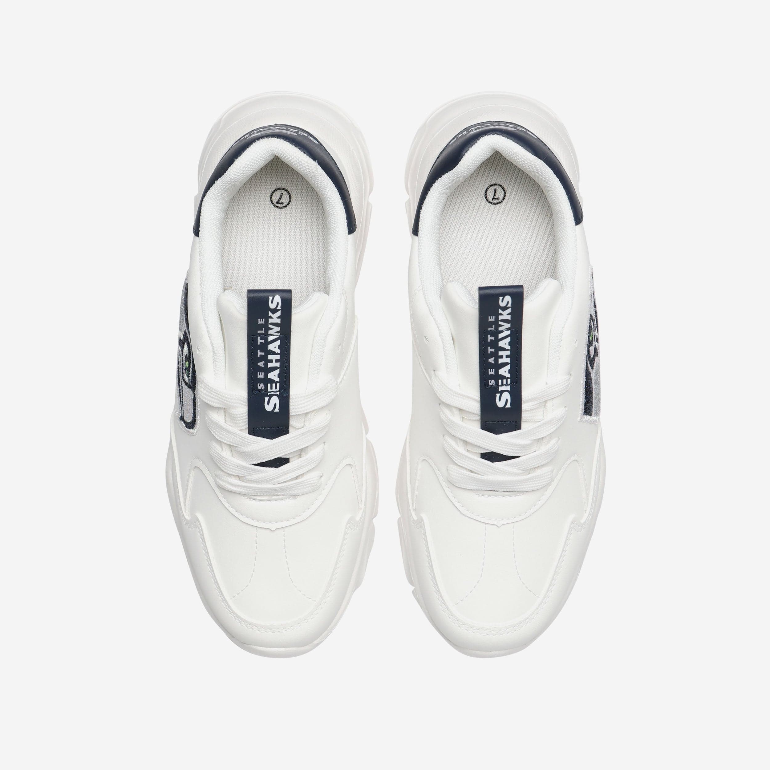 Seattle Seahawks Womens Glitter Big Logo Vintage White Chunky Sneaker - Image 4