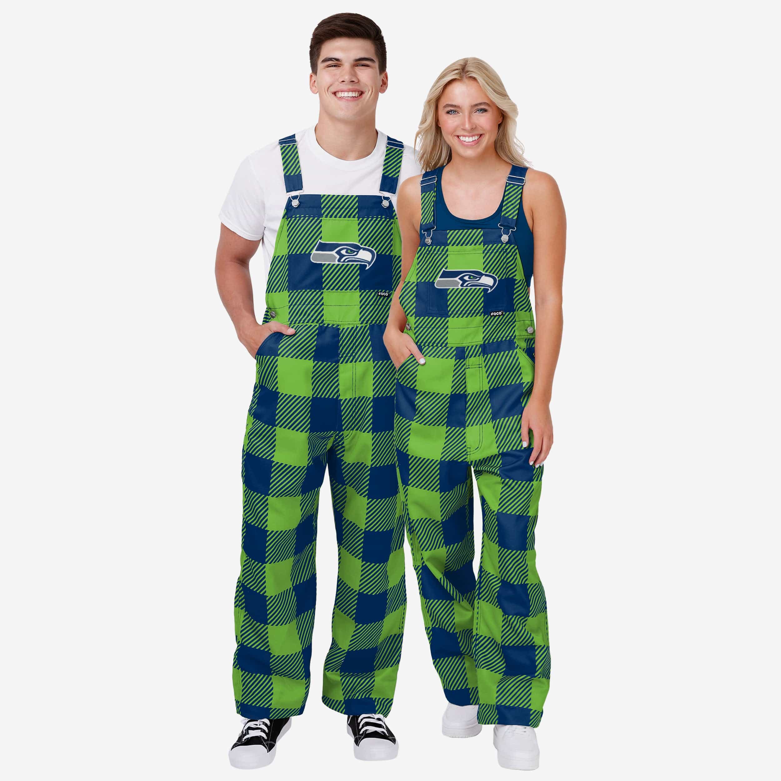 Seattle Seahawks Womens Plaid Bib Overalls - Image 3