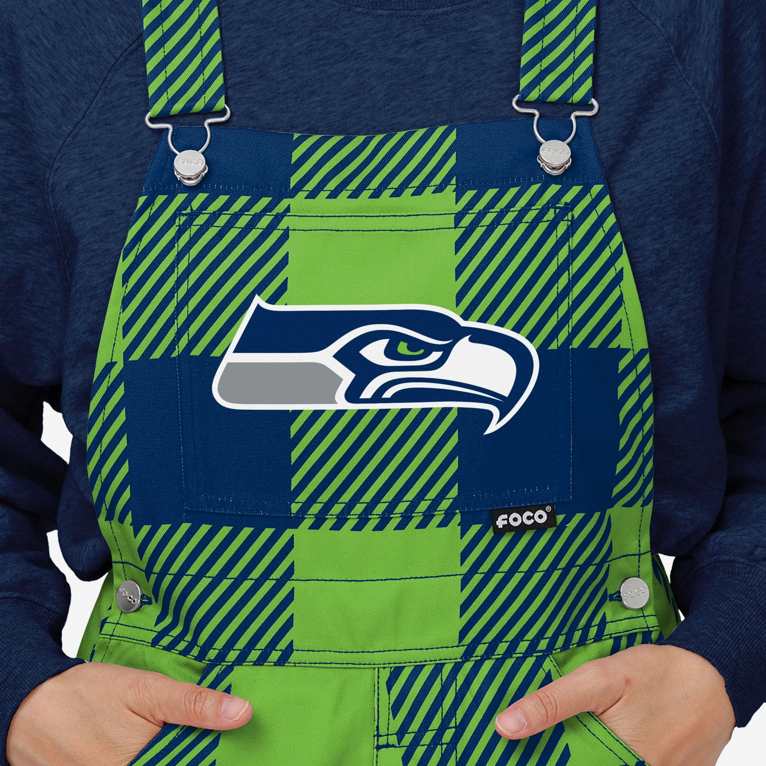 Seattle Seahawks Womens Plaid Bib Overalls - Image 4