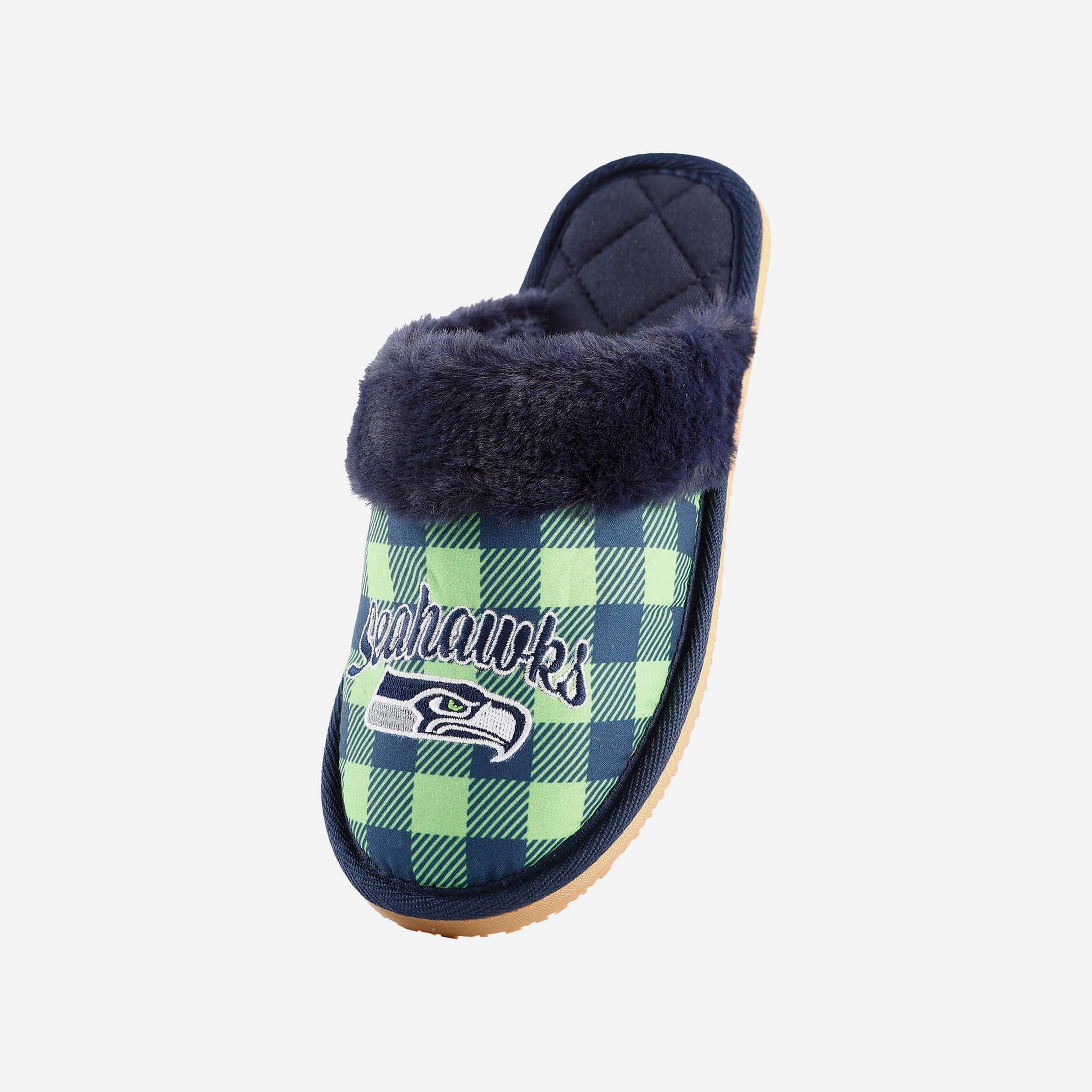 Seattle Seahawks Womens Plaid Sherpa Mule Slipper - Image 3
