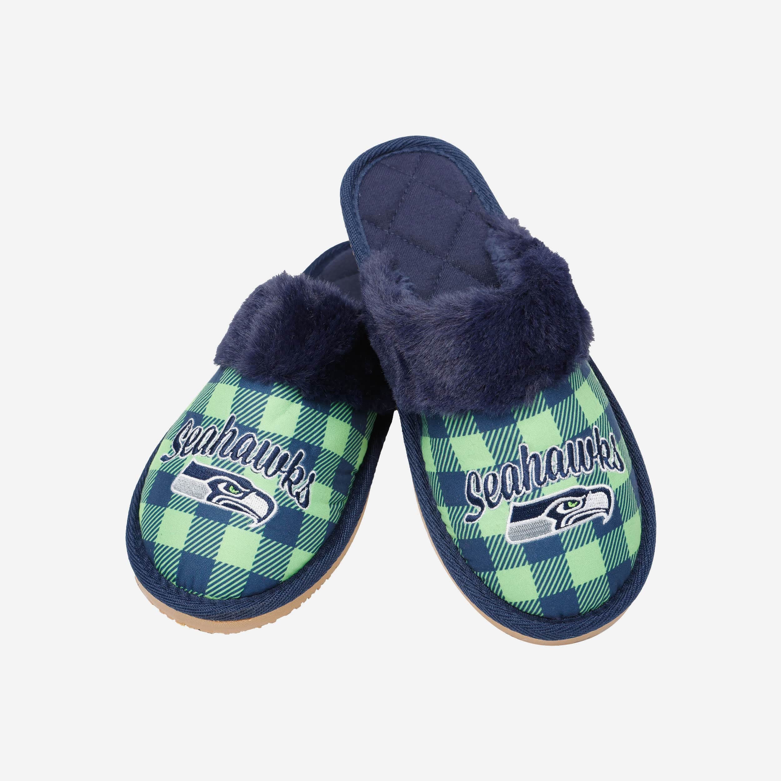 Seattle Seahawks Womens Plaid Sherpa Mule Slipper - Image 4