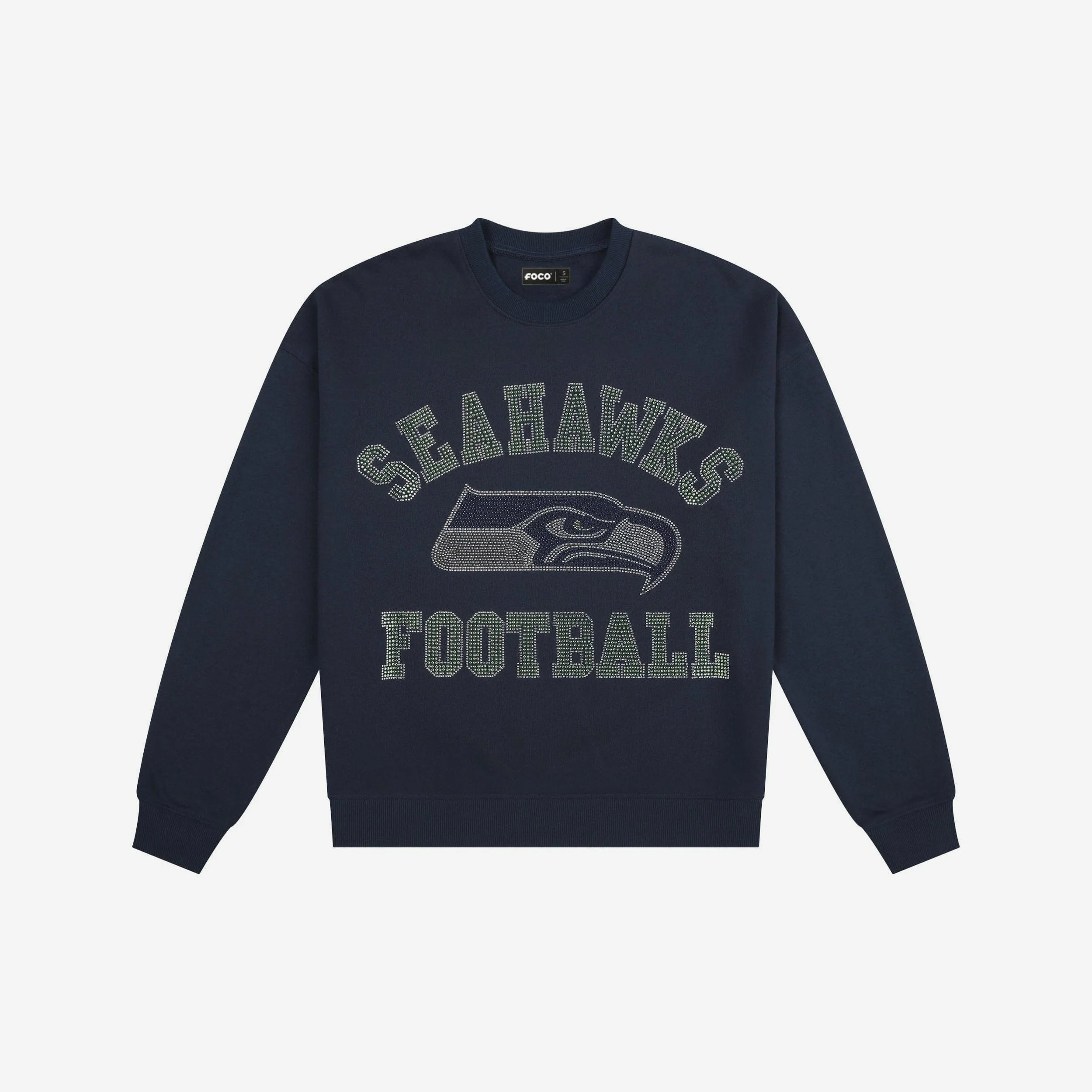 Seattle Seahawks Womens Rhinestone Logo Oversized Crew Neck Sweatshirt - Image 4