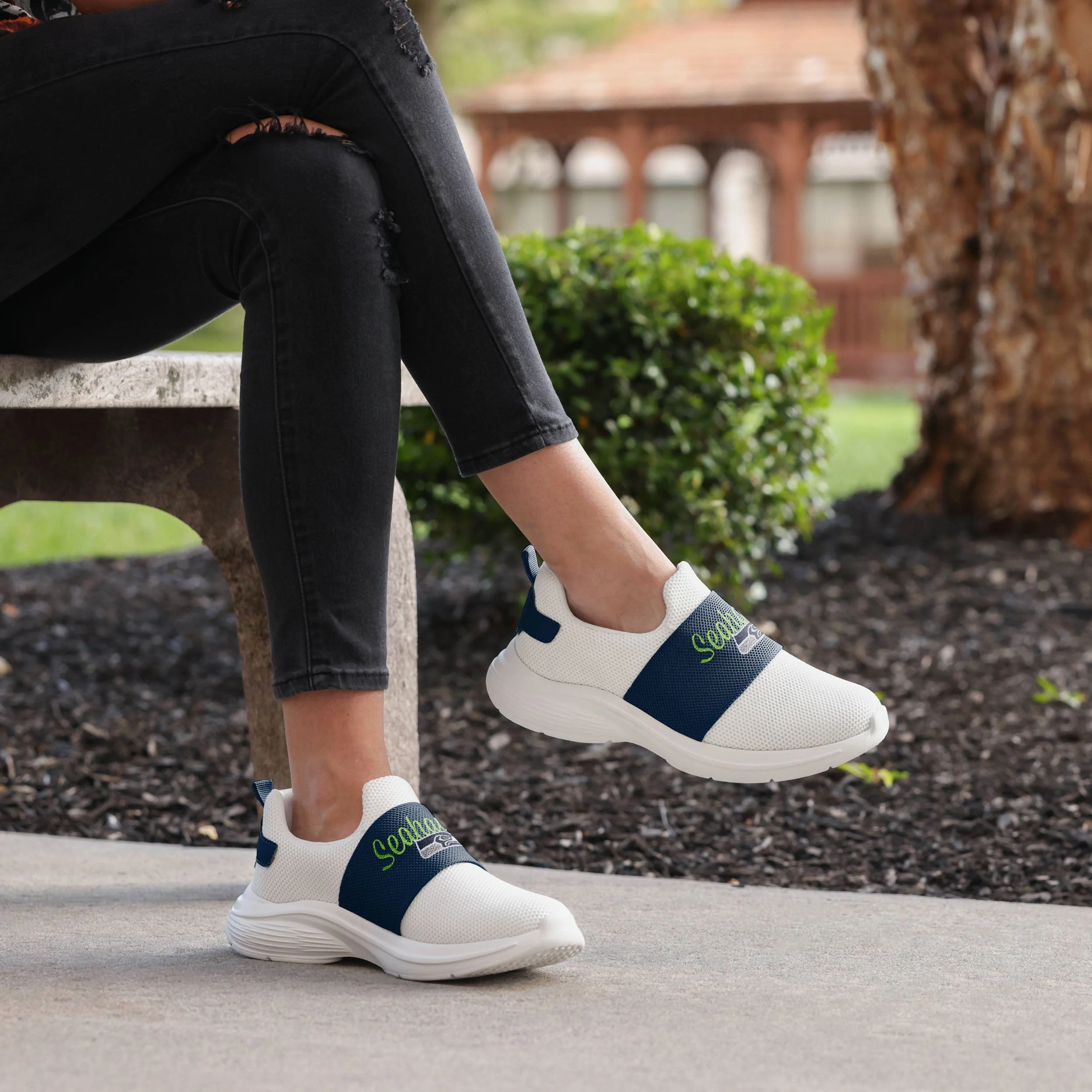 Seattle Seahawks Womens Script Wordmark White Slip On Sneakers - Image 3