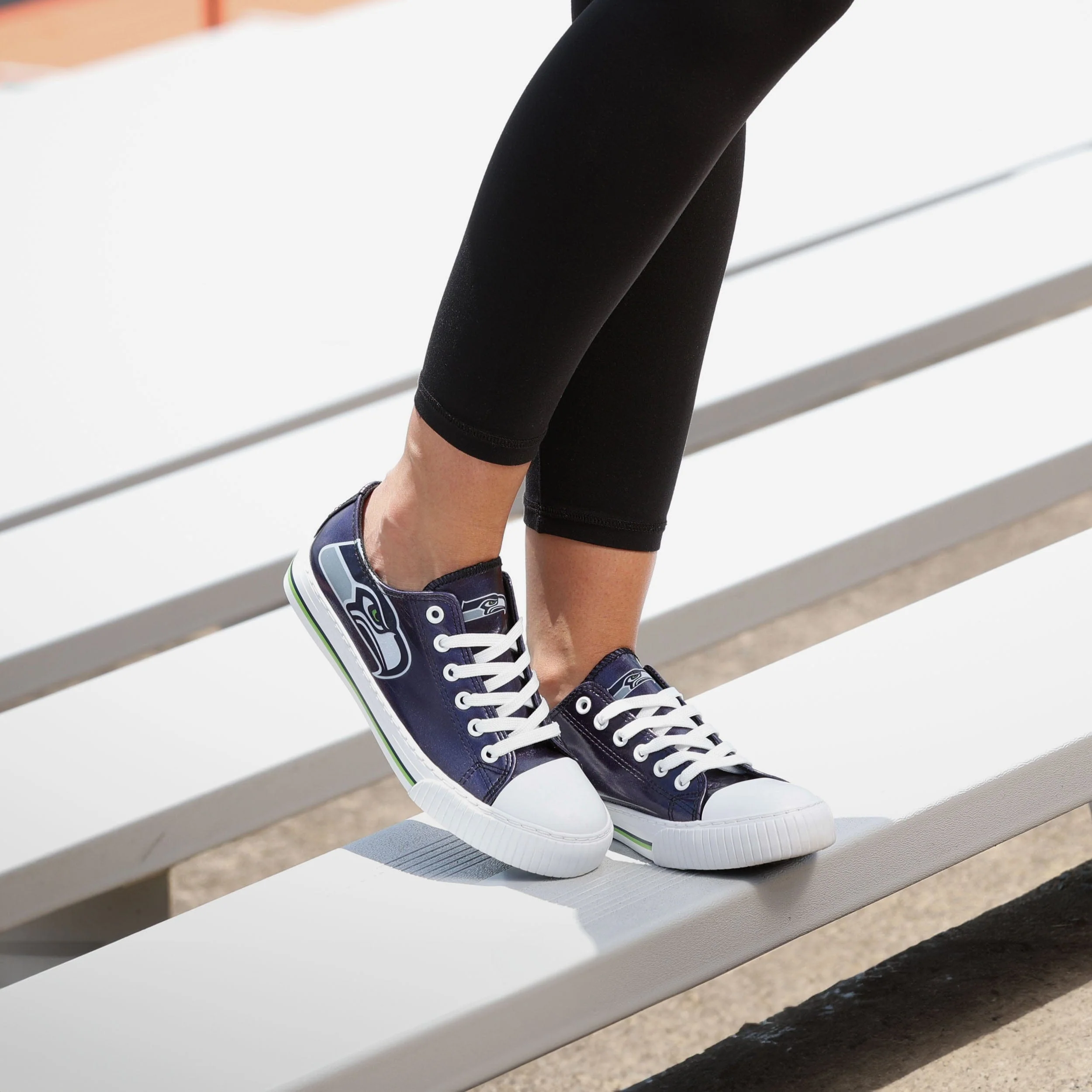 Seattle Seahawks Womens Team Color Metallic Low Top Canvas Shoes - Image 3