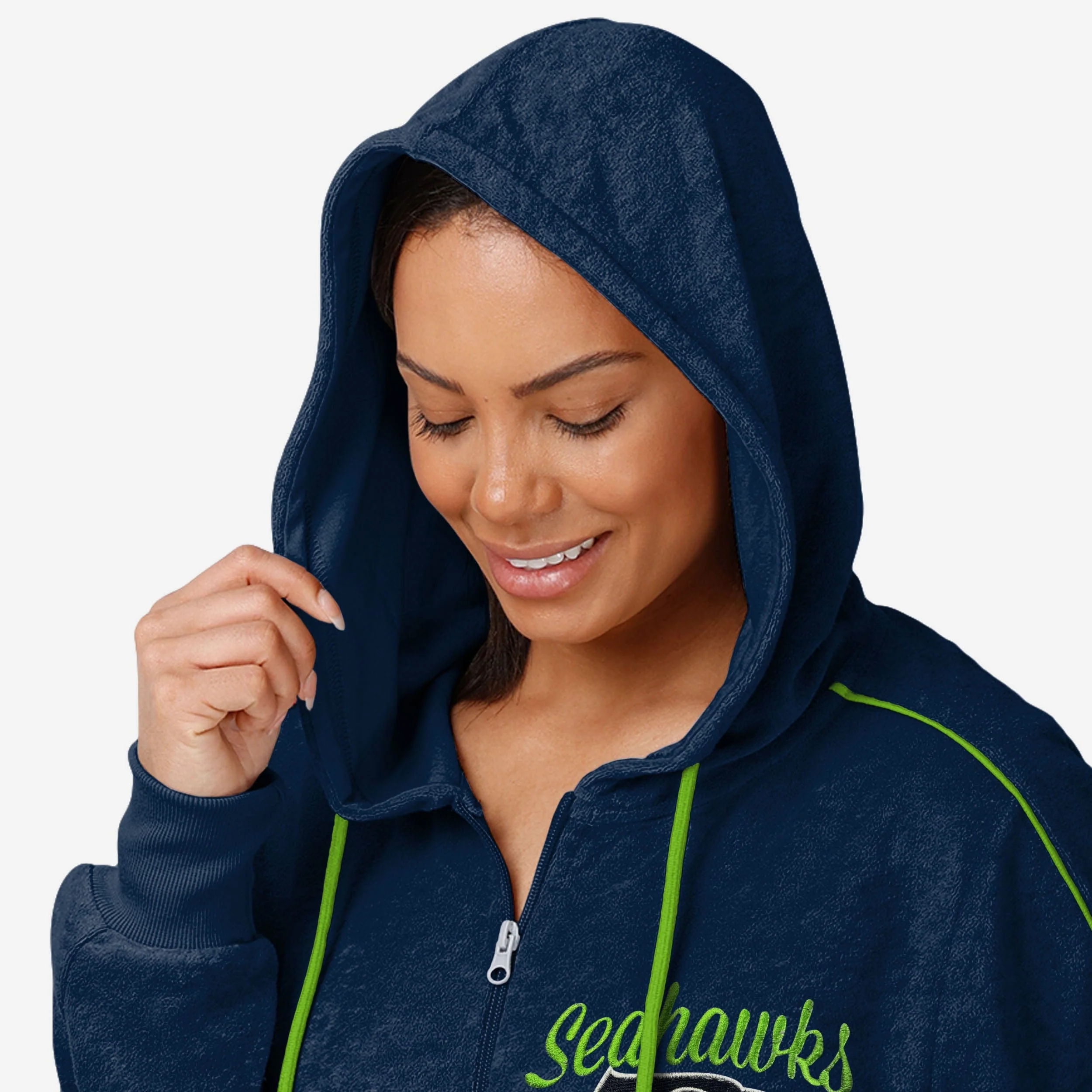 Seattle Seahawks Womens Terry Knit Zip Up Top - Image 3