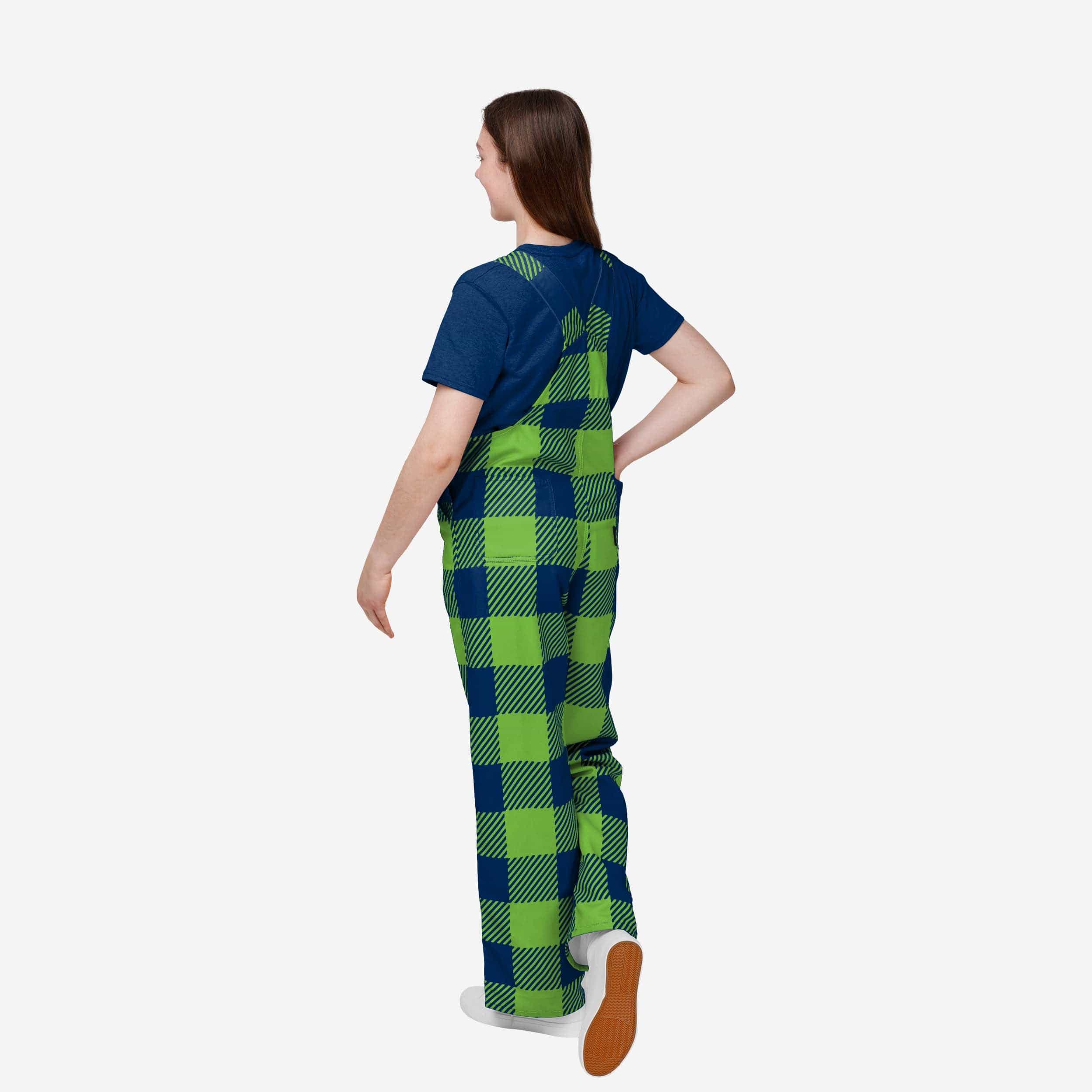 Seattle Seahawks Youth Plaid Bib Overalls - Image 2