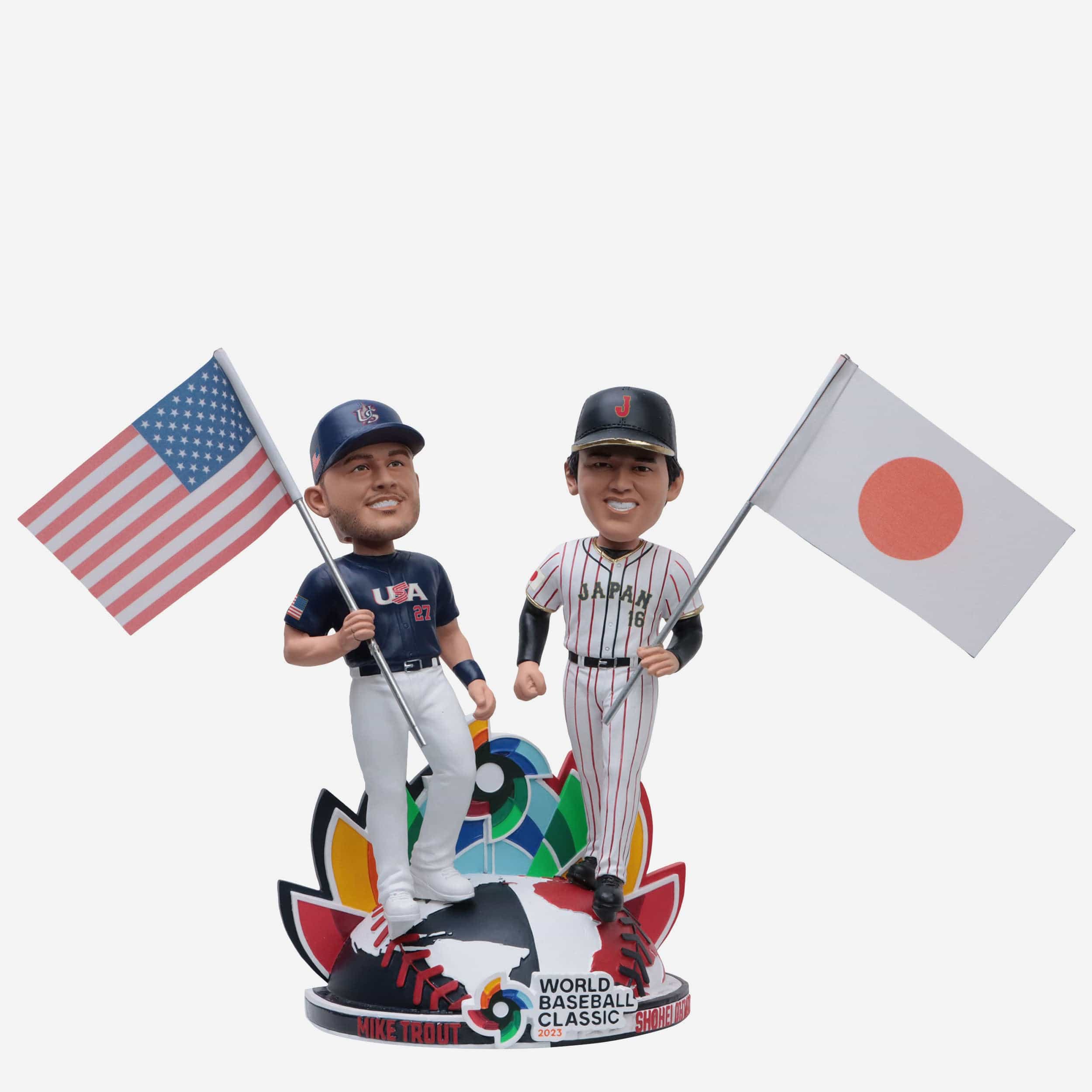 Shohei Ohtani & Mike Trout Japan & USA 2023 World Baseball Classic Flag Dual Bobblehead