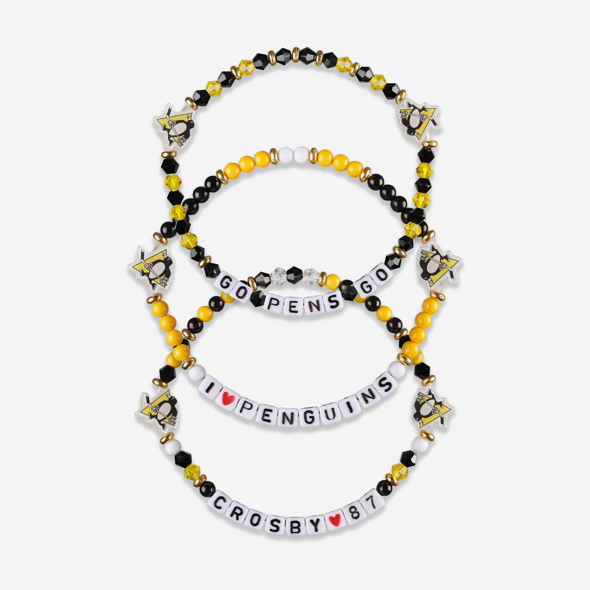 Sidney Crosby Pittsburgh Penguins 3 Pack Player Friendship Bracelet