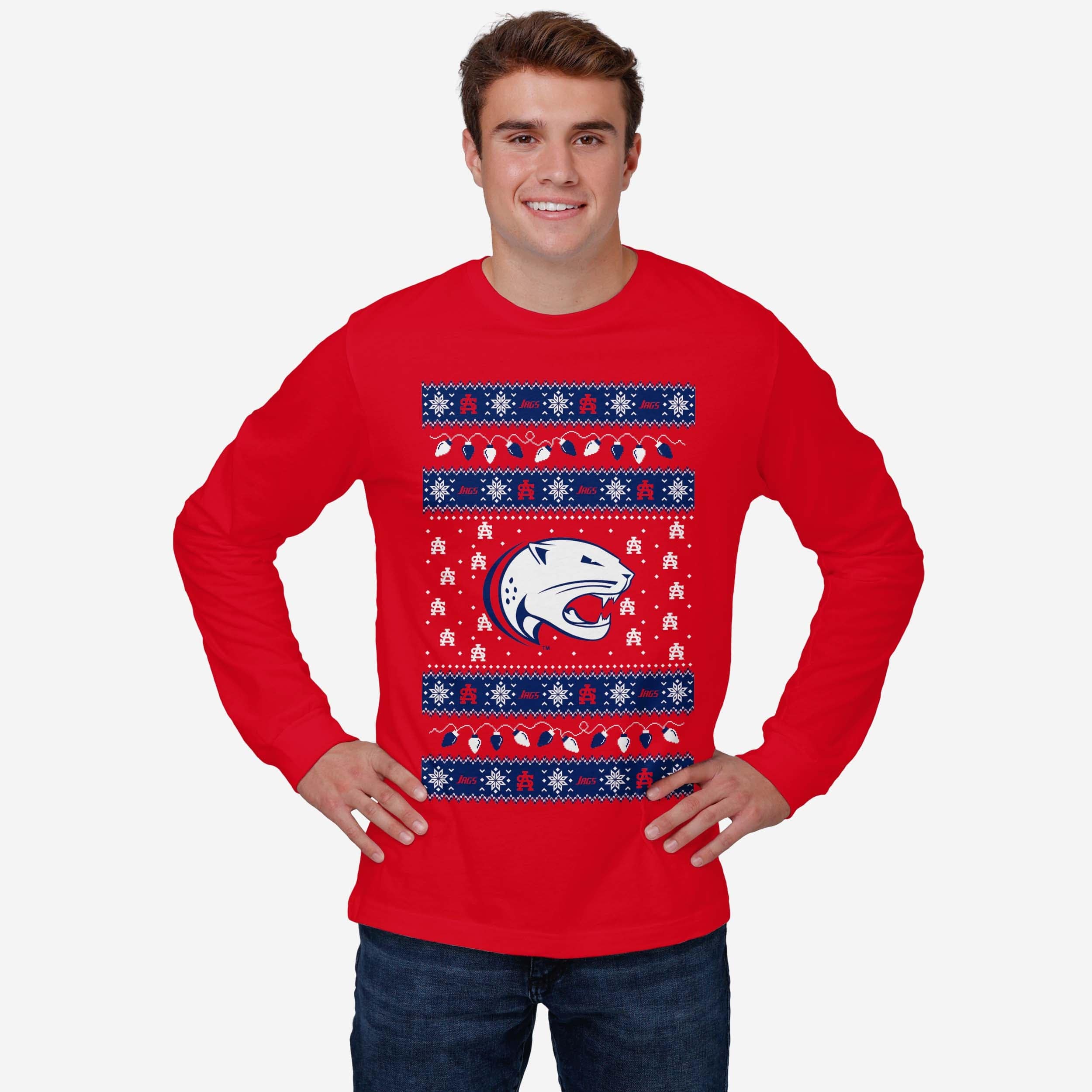 South Alabama Jaguars Holiday Lights Sweater Long Sleeve T-Shirt - Image 2