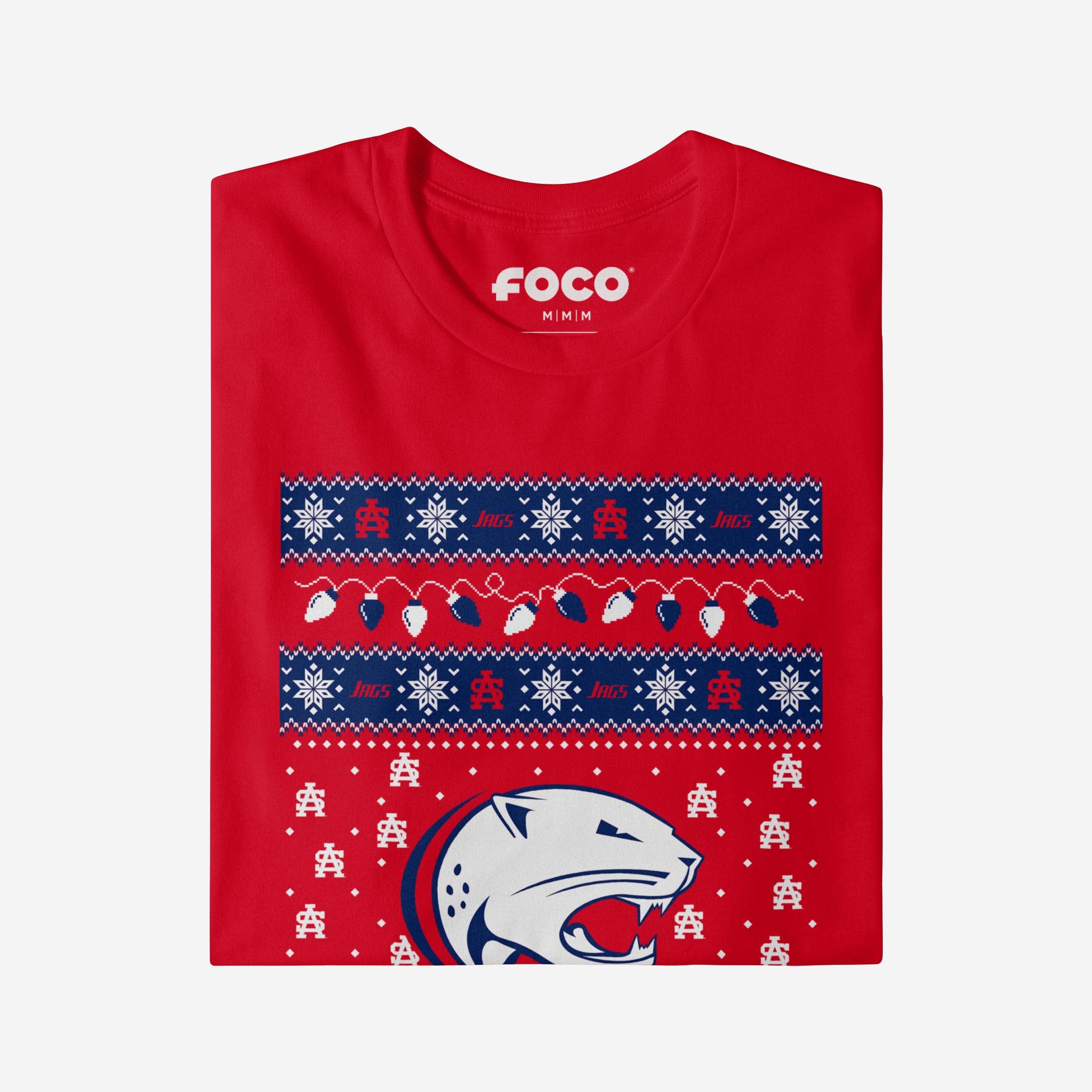 South Alabama Jaguars Holiday Lights Sweater T-Shirt - Image 4