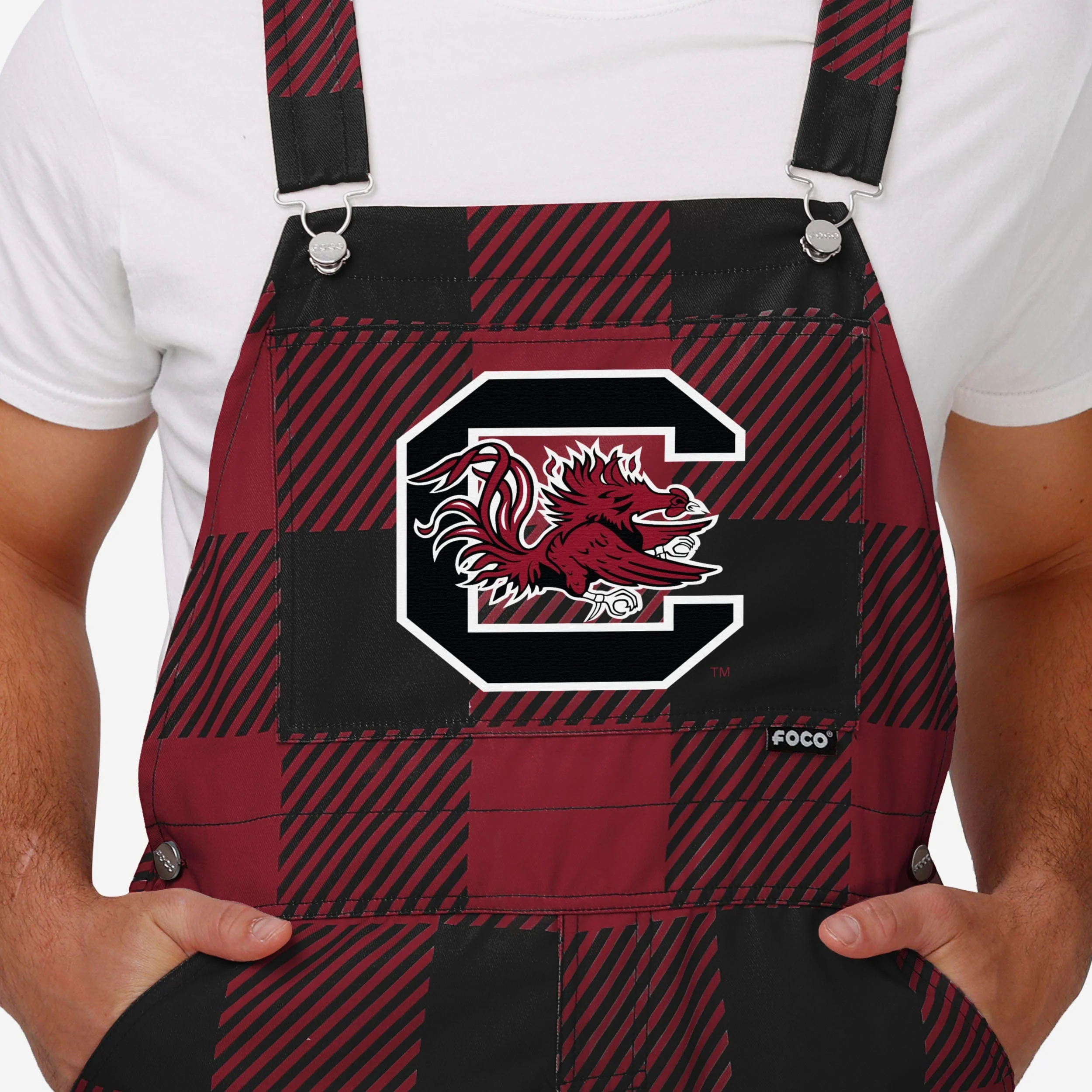 South Carolina Gamecocks Mens Plaid Bib Overalls - Image 4