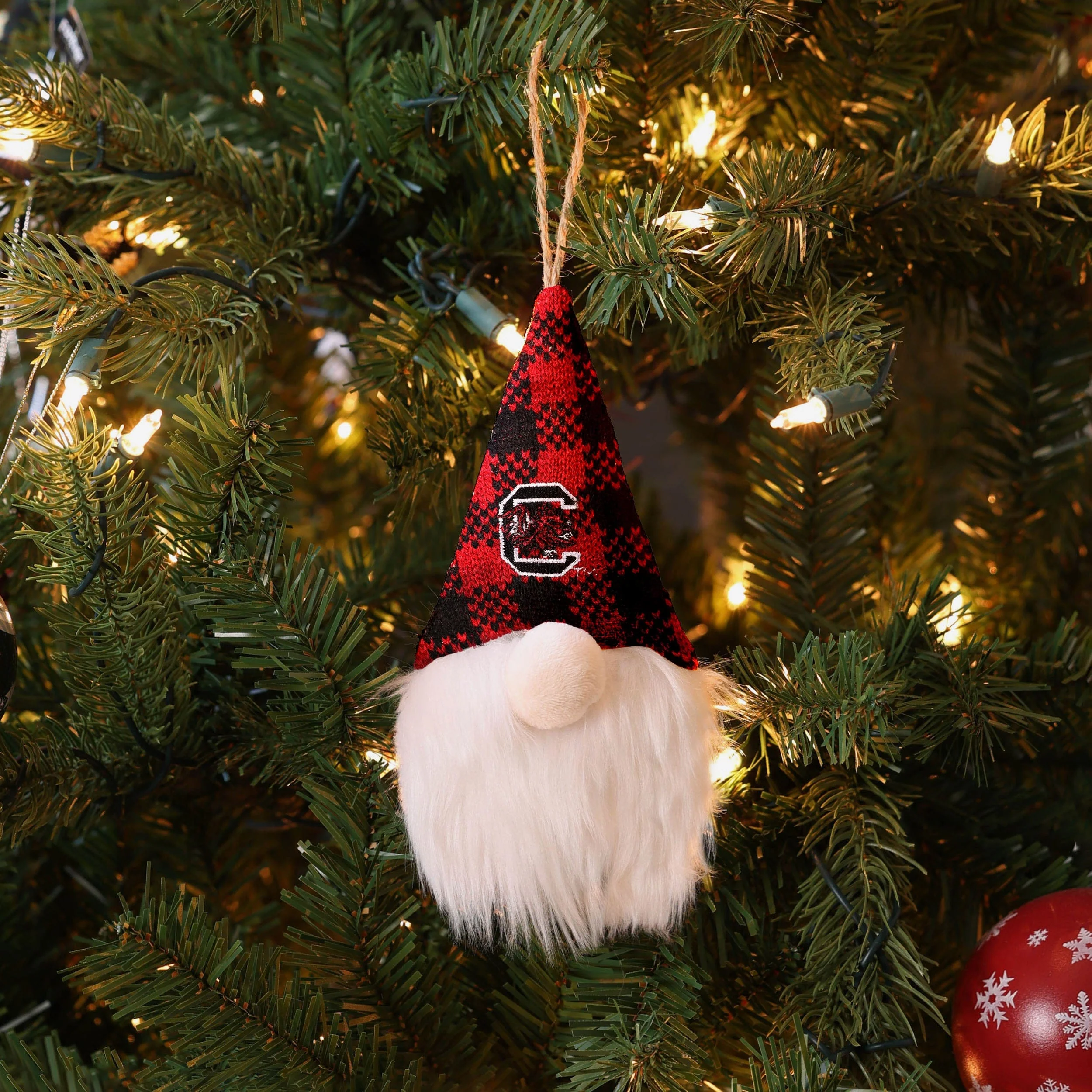 South Carolina Gamecocks Plaid Hat Plush Gnome Ornament - Image 3