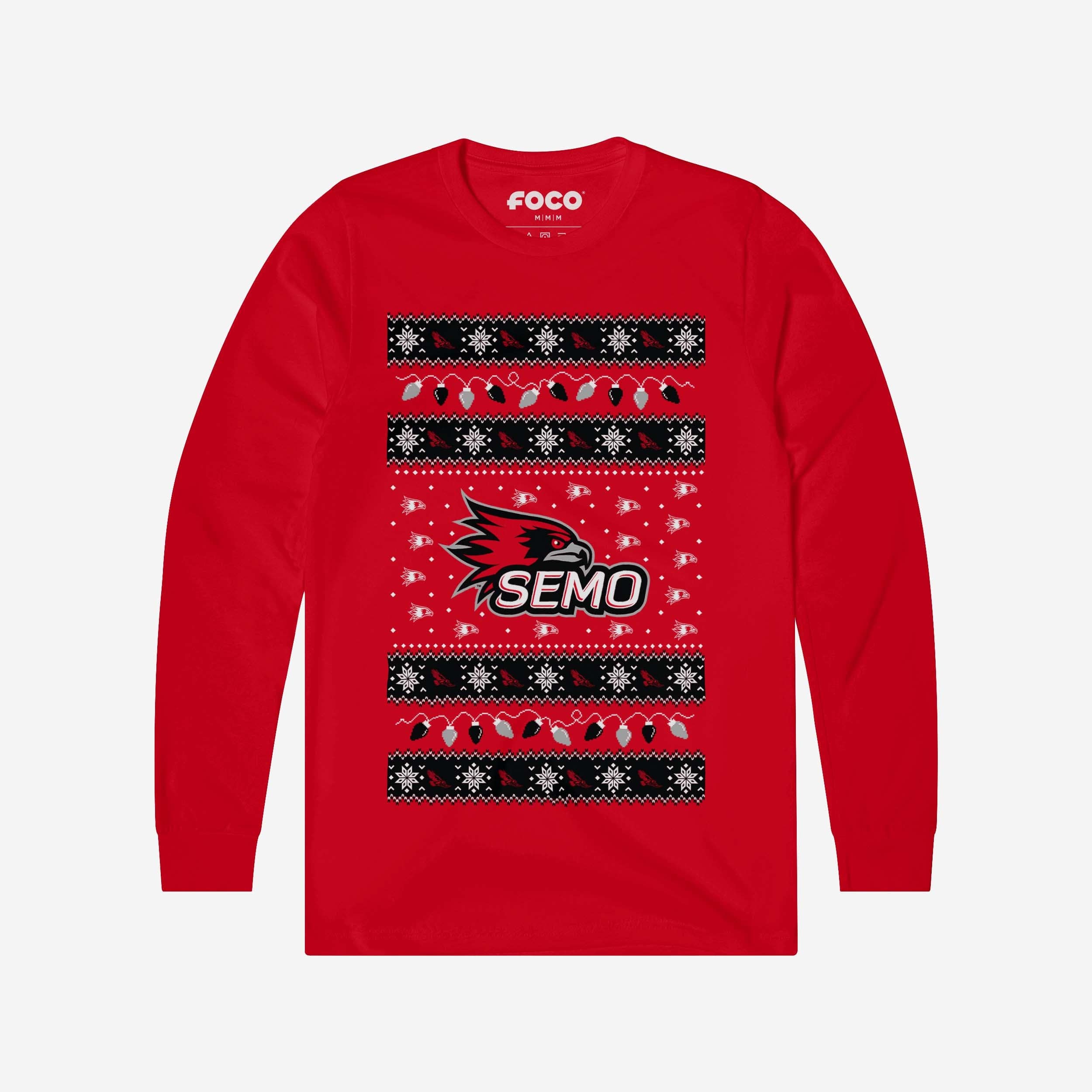 Southeast Missouri State Redhawks Holiday Lights Sweater Long Sleeve T-Shirt