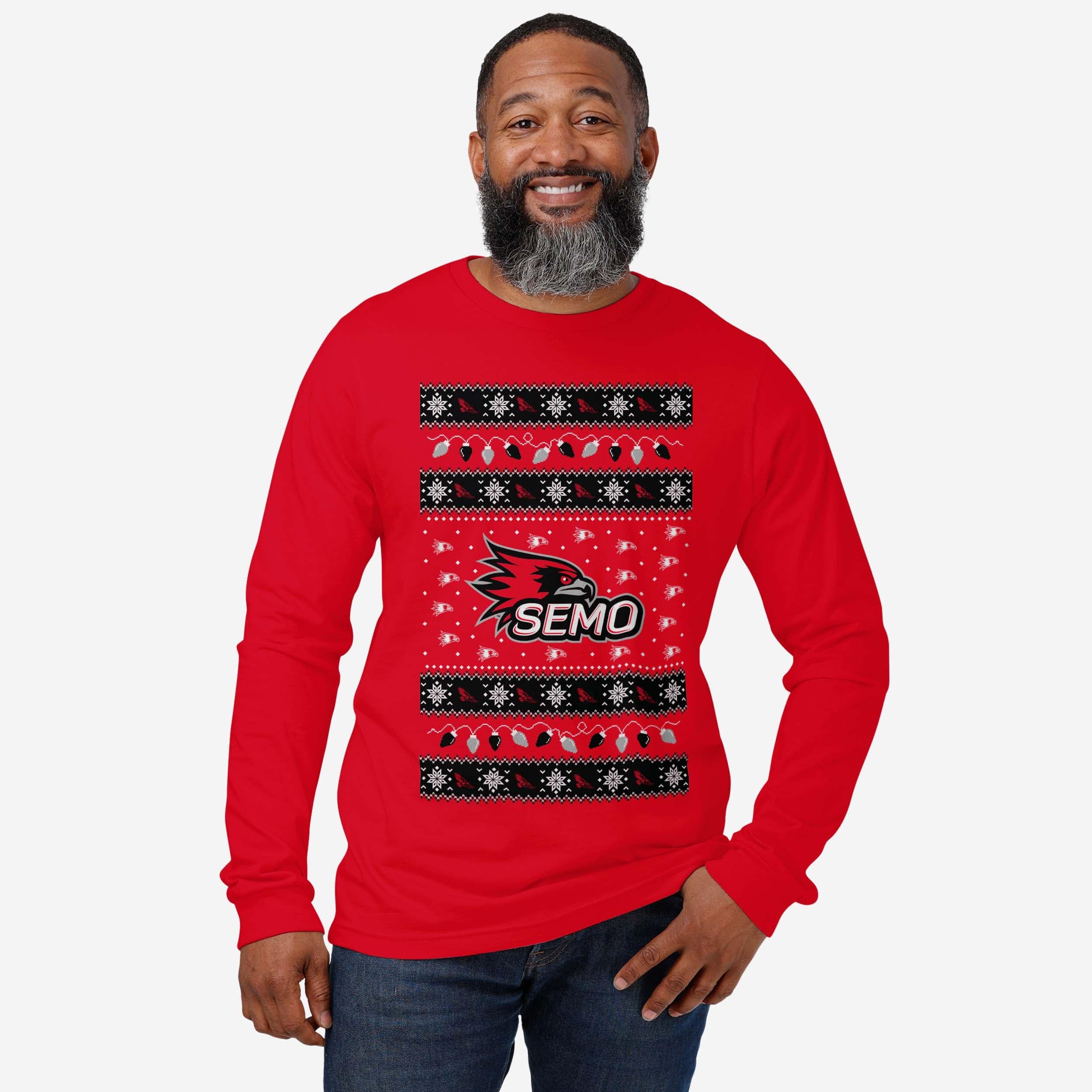 Southeast Missouri State Redhawks Holiday Lights Sweater Long Sleeve T-Shirt - Image 2