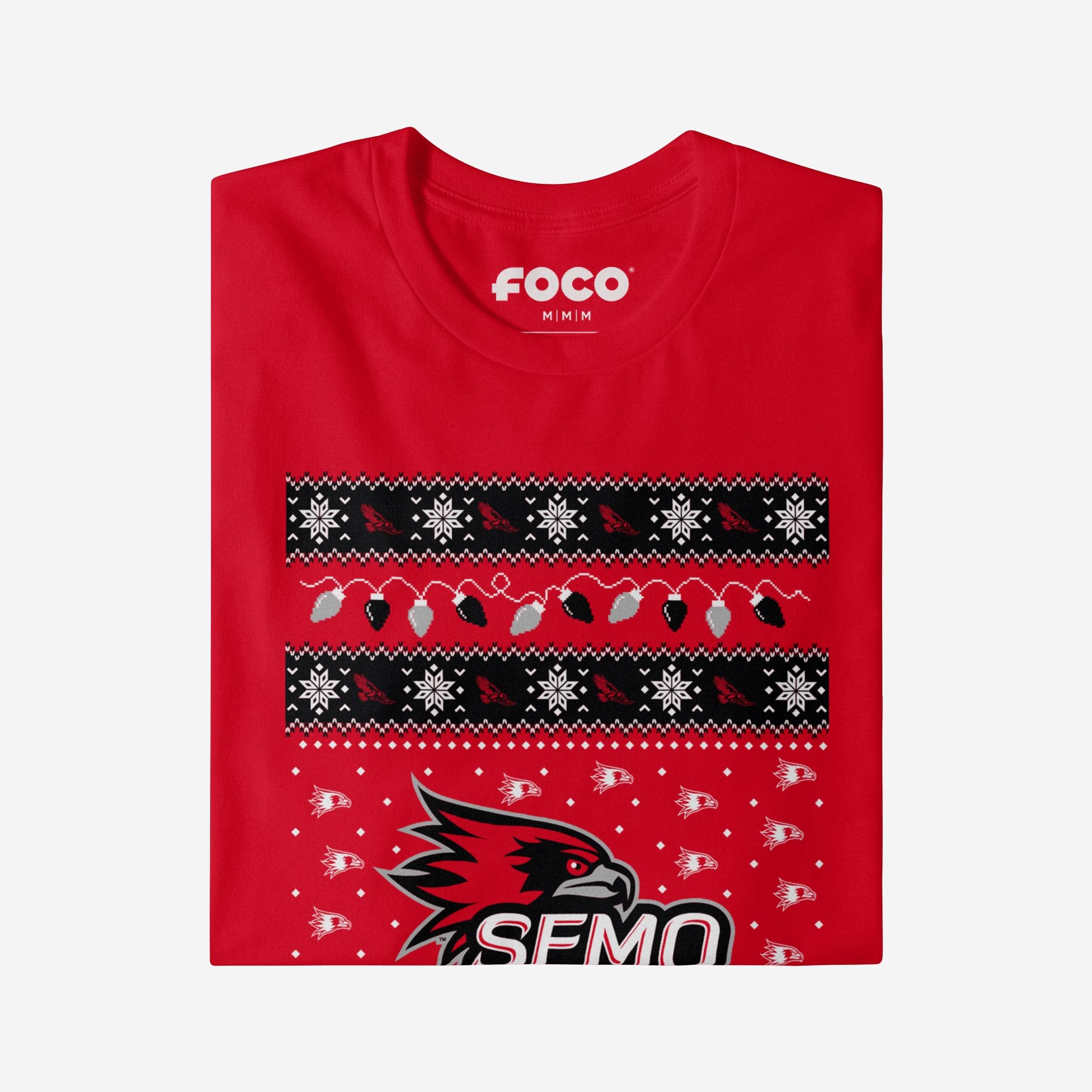 Southeast Missouri State Redhawks Holiday Lights Sweater Long Sleeve T-Shirt - Image 4