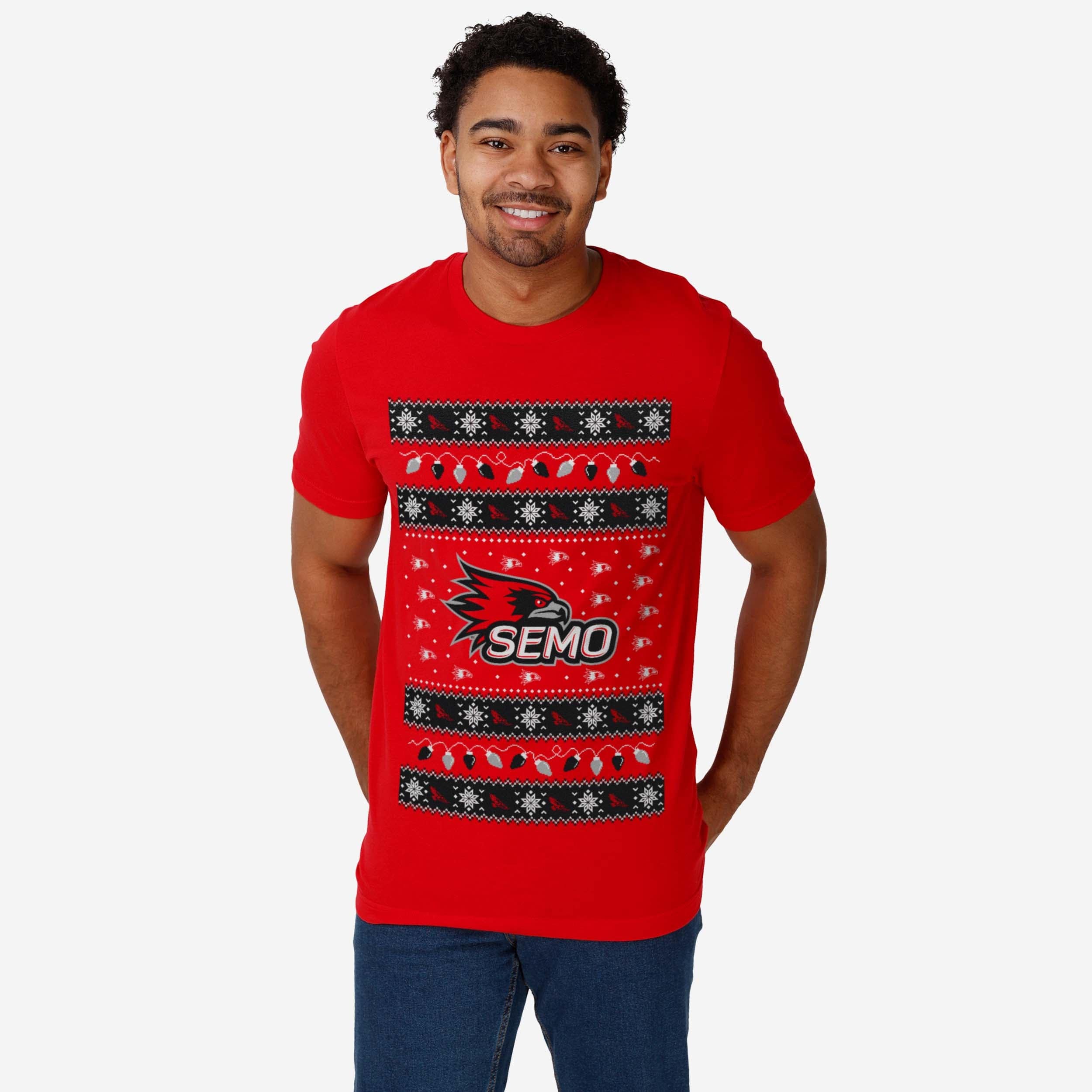 Southeast Missouri State Redhawks Holiday Lights Sweater T-Shirt - Image 2