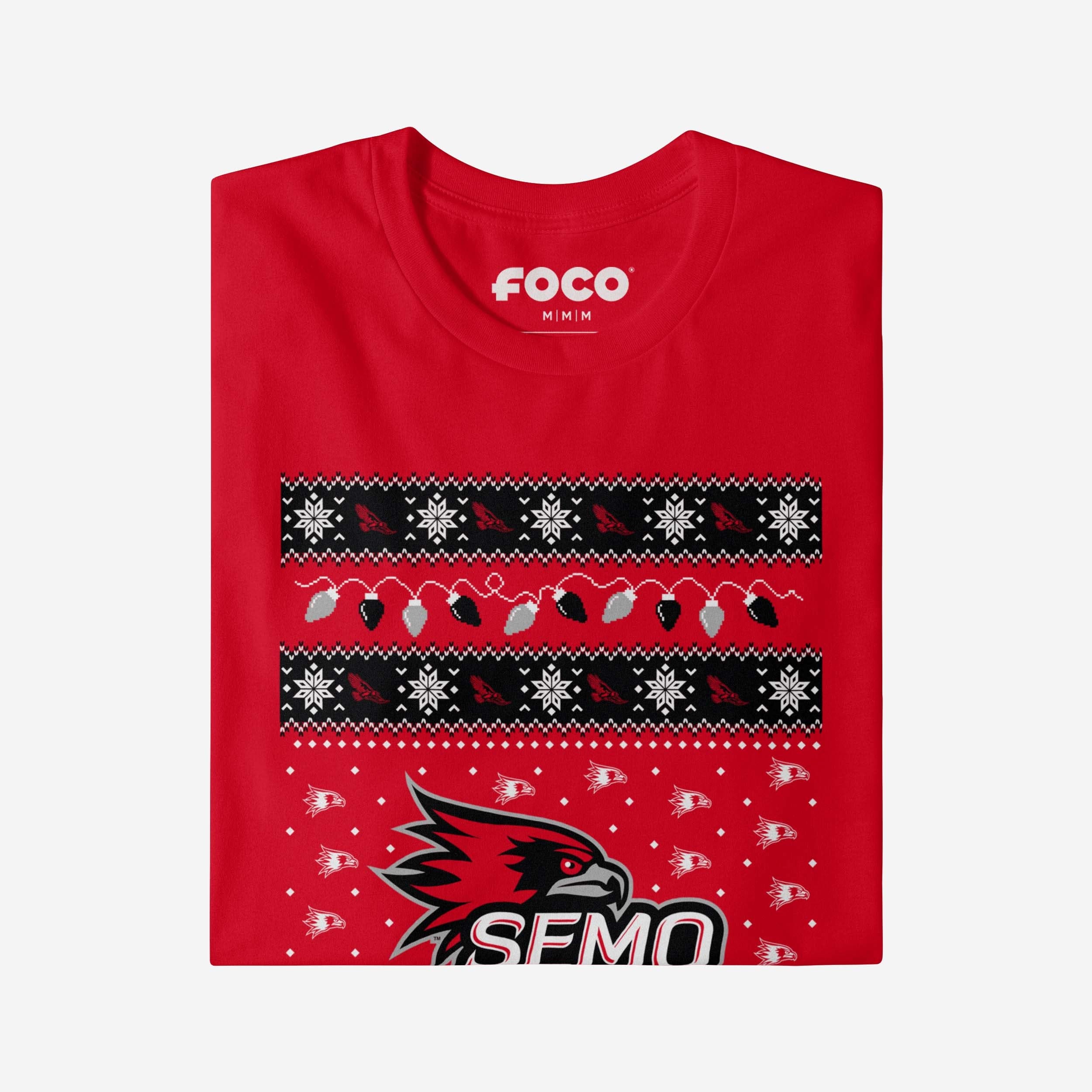 Southeast Missouri State Redhawks Holiday Lights Sweater T-Shirt - Image 4