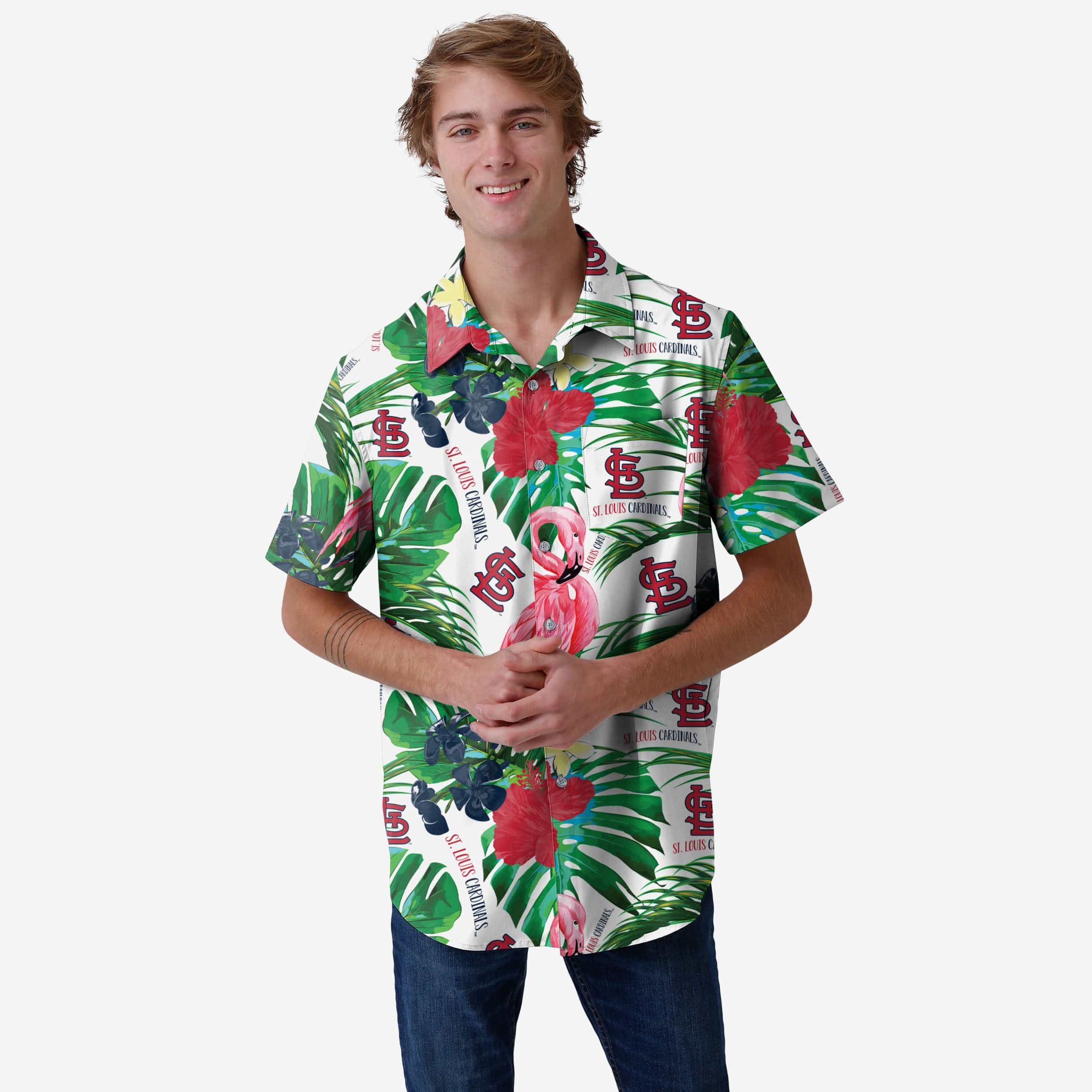 St Louis Cardinals Flamingo Button Up Shirt