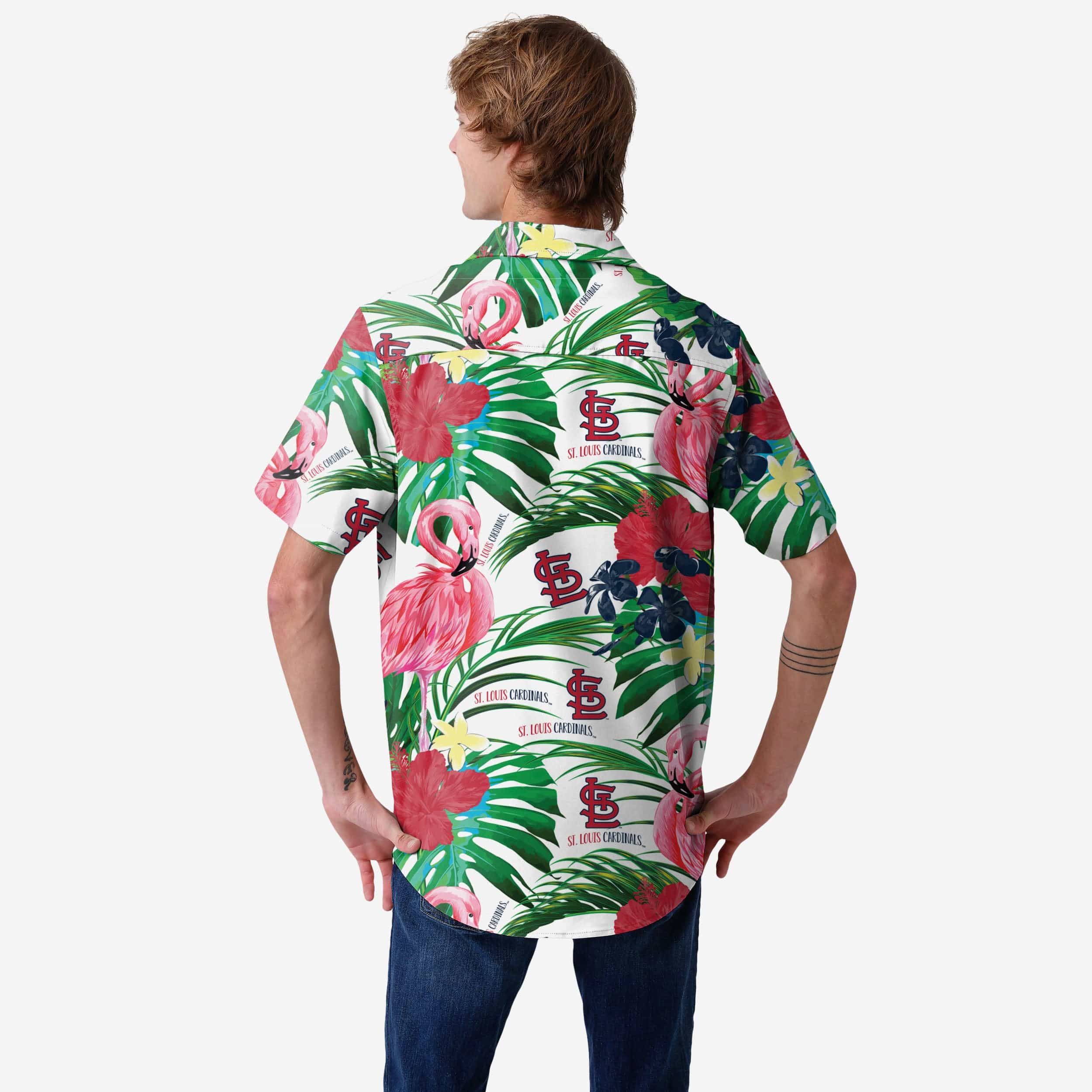 St Louis Cardinals Flamingo Button Up Shirt - Image 2