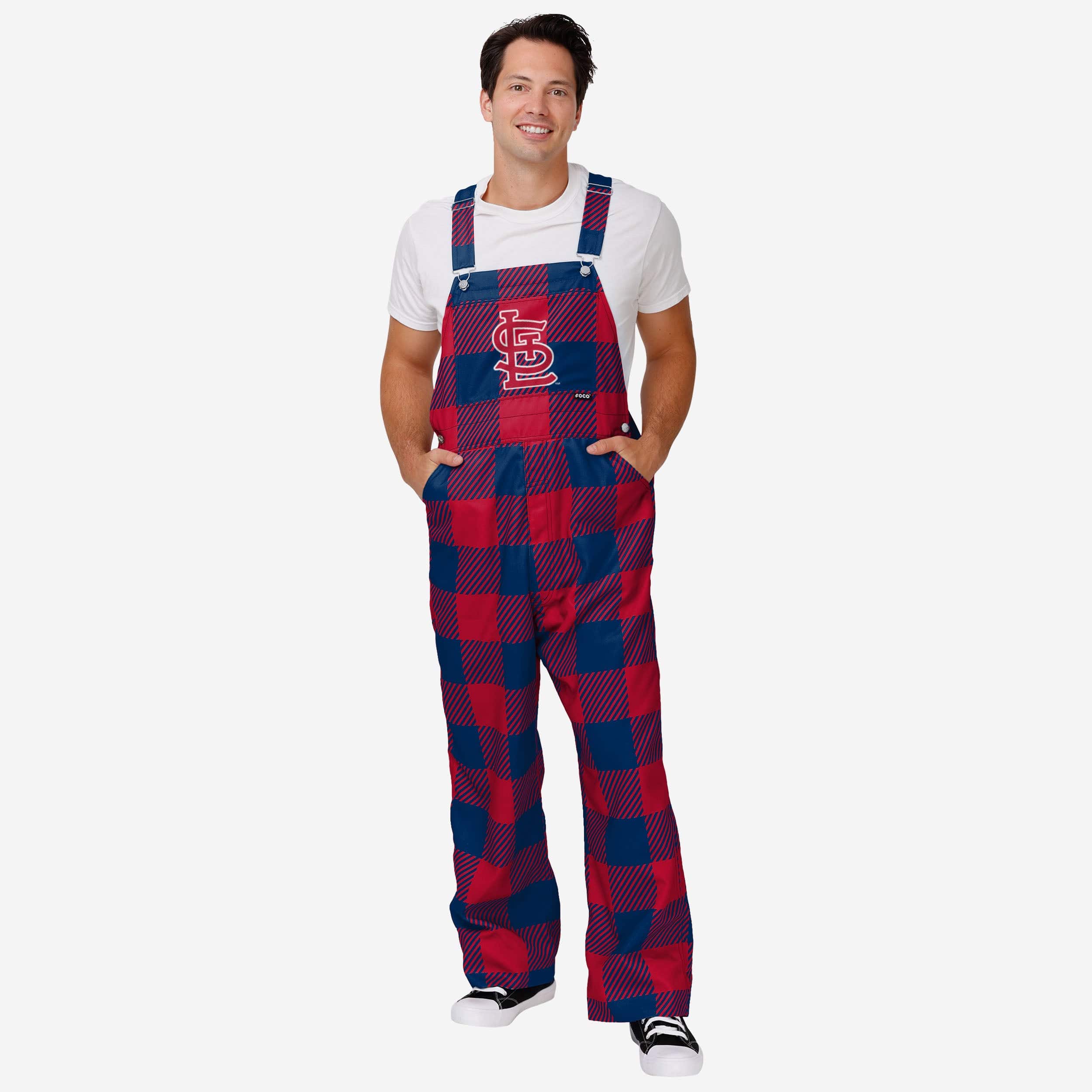 St Louis Cardinals Mens Plaid Bib Overalls