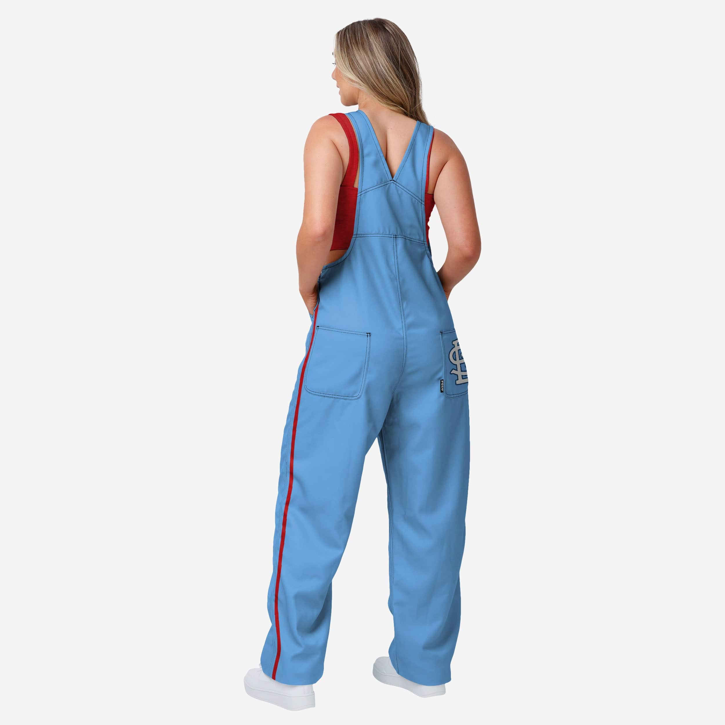 St Louis Cardinals Powder Blue Womens Big Logo Bib Overalls - Image 2