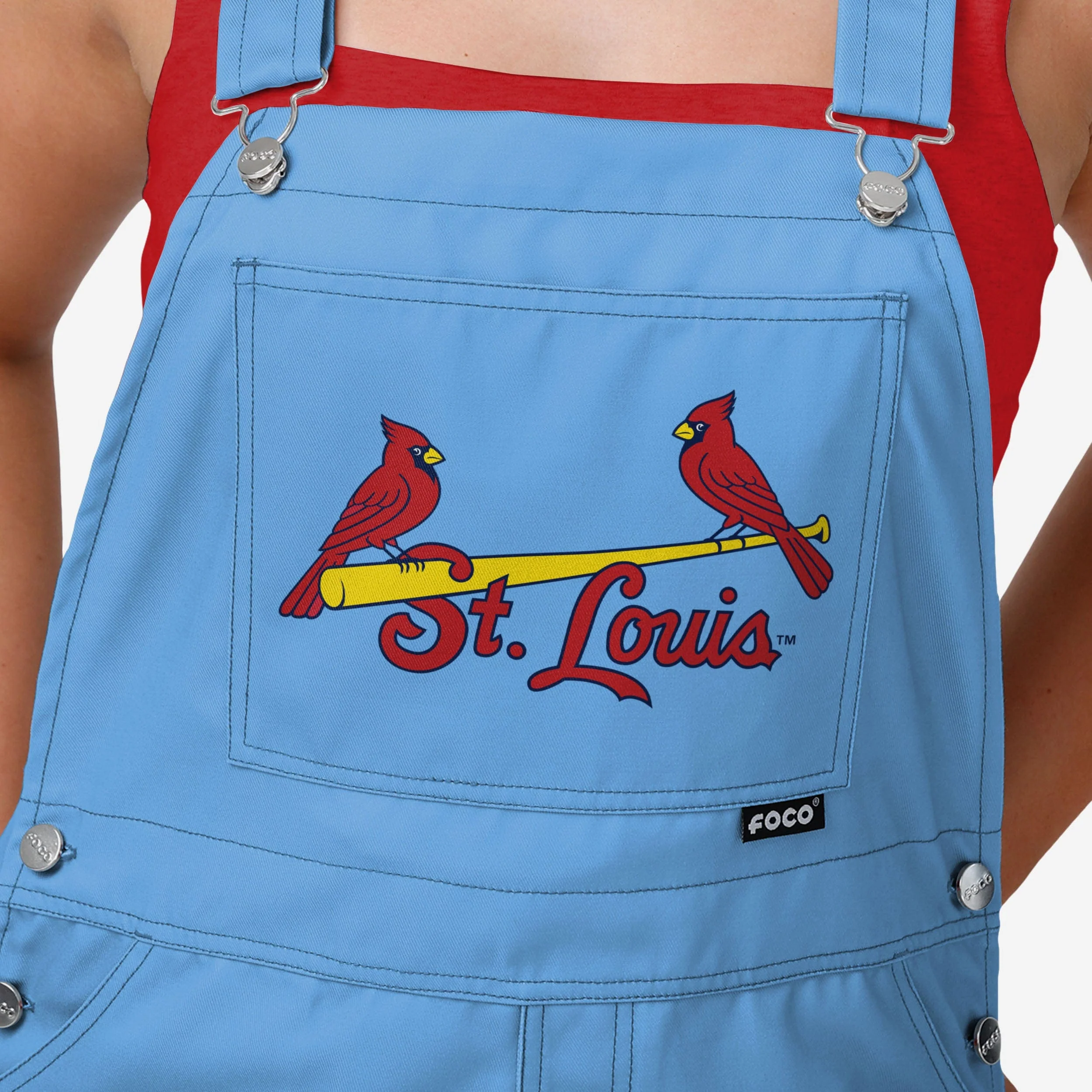 St Louis Cardinals Powder Blue Womens Big Logo Bib Overalls - Image 4