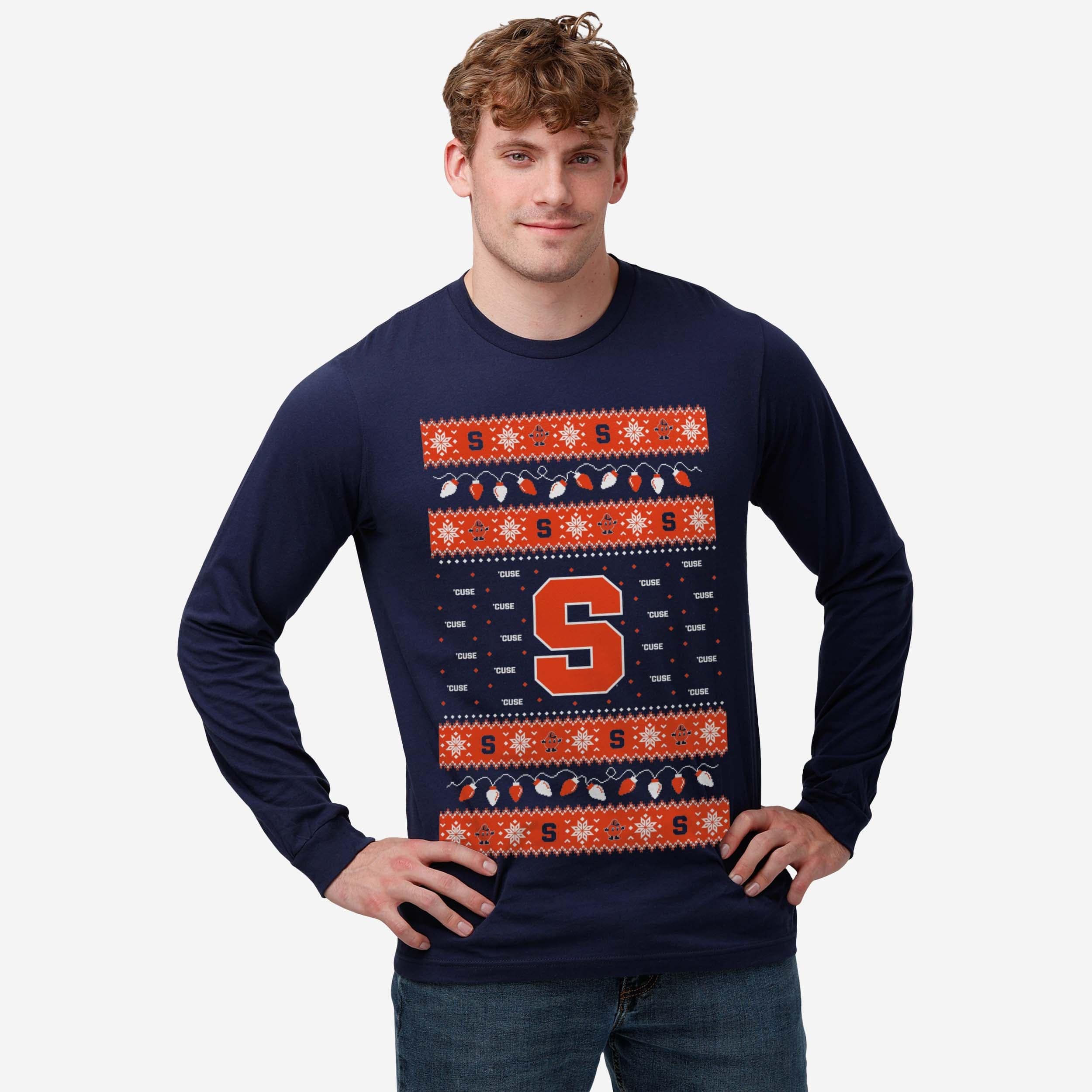 Syracuse Orange Holiday Lights Sweater Long Sleeve T-Shirt - Image 2