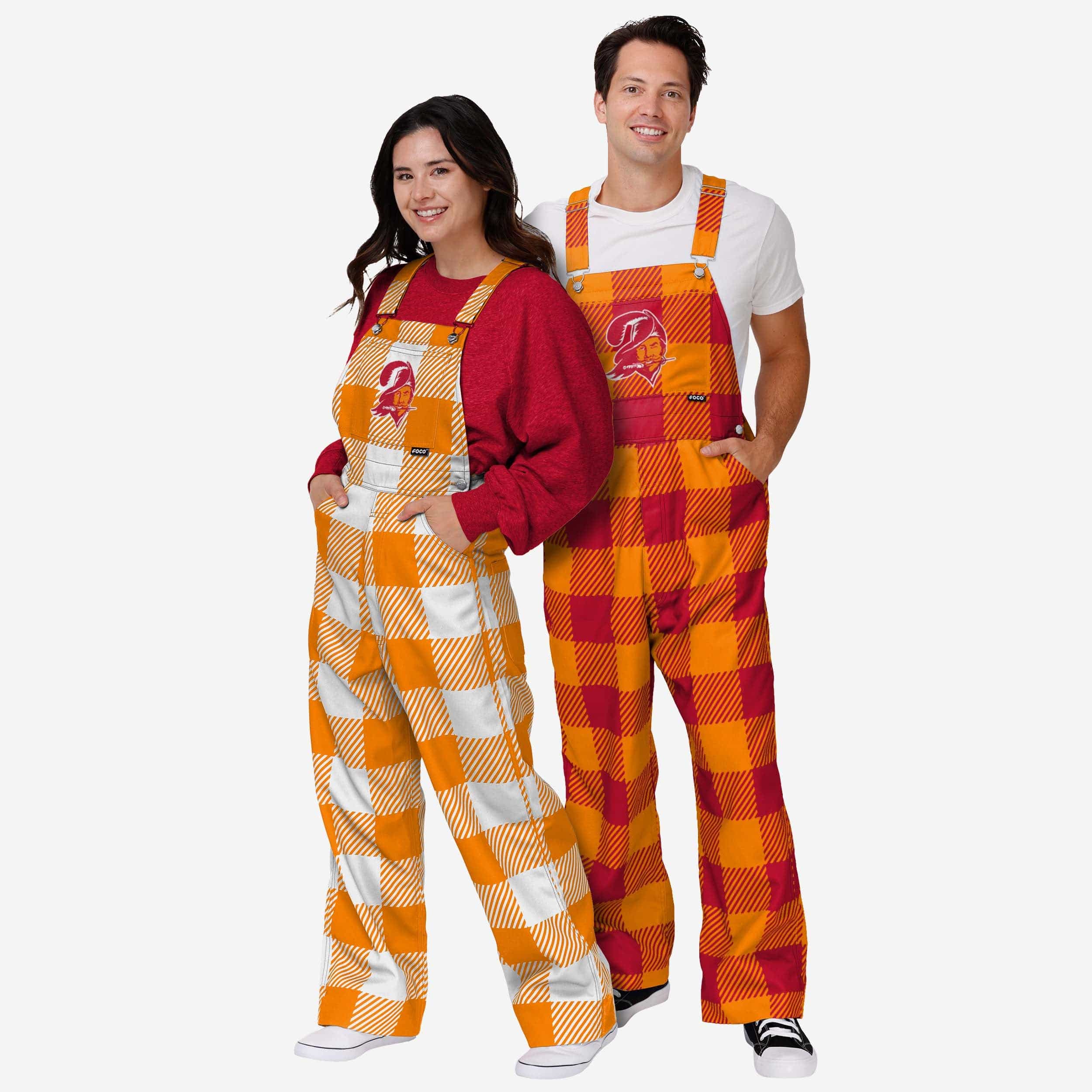 Tampa Bay Buccaneers Mens Creamsicle Plaid Thematic Bib Overalls - Image 3