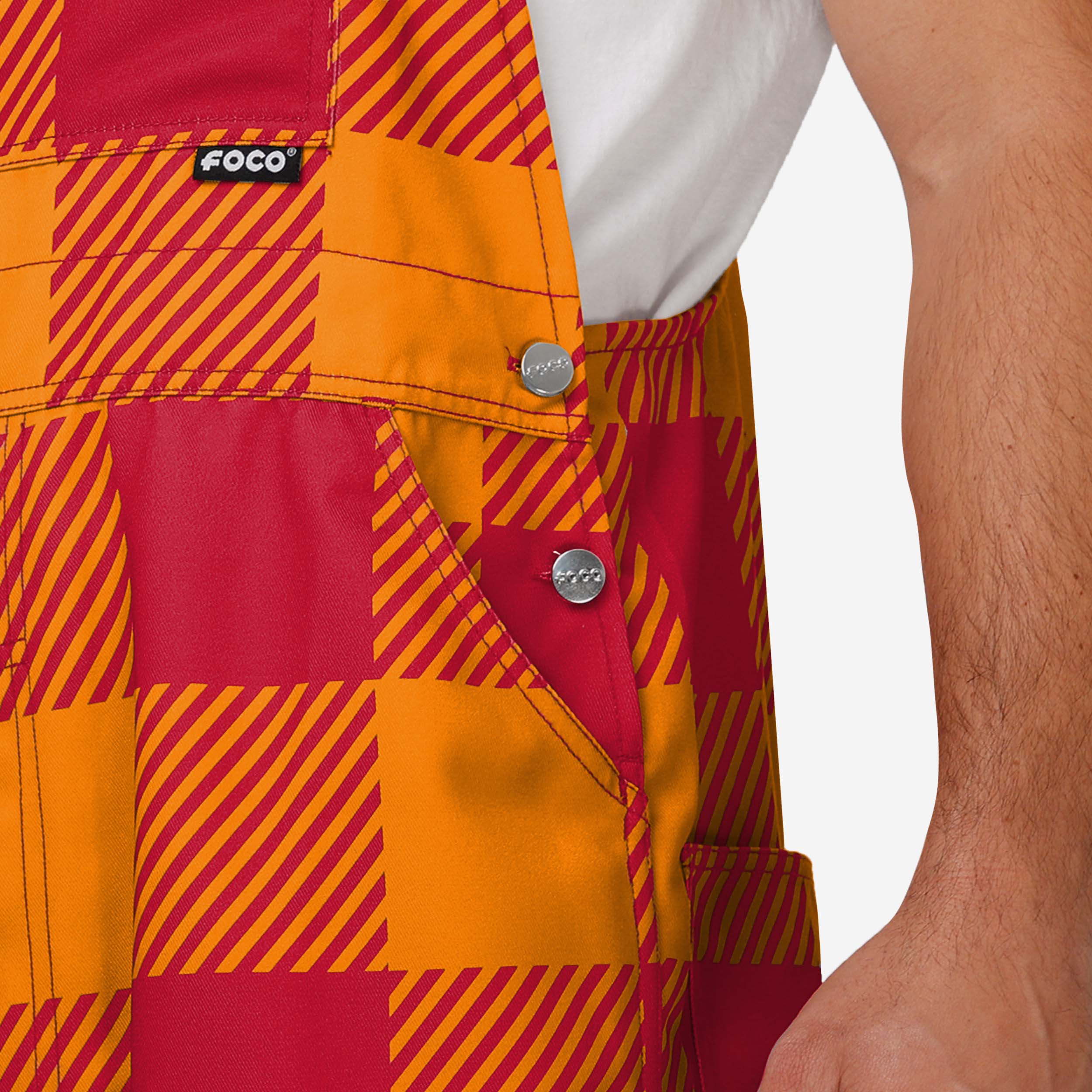 Tampa Bay Buccaneers Mens Creamsicle Plaid Thematic Bib Overalls - Image 5