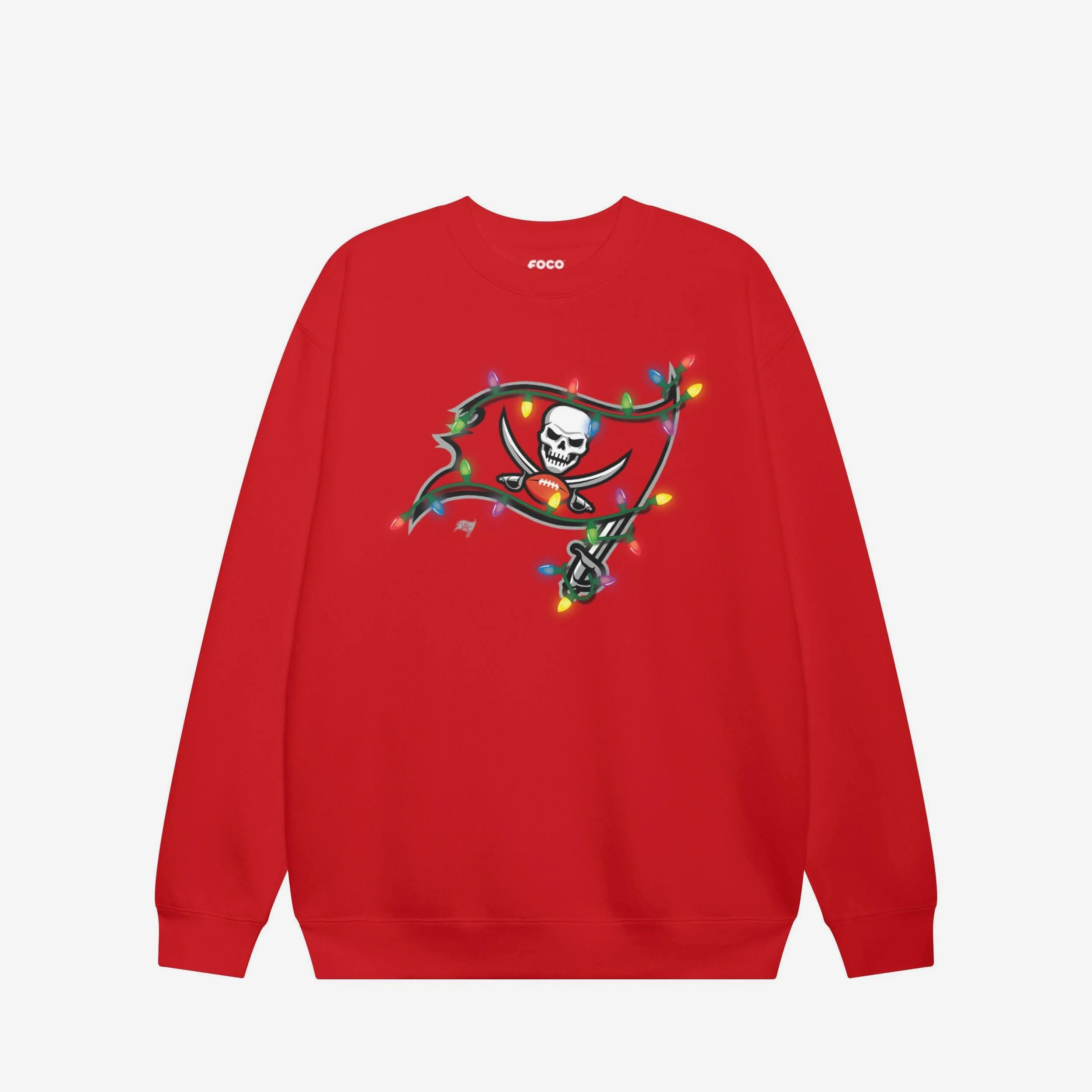 Tampa Bay Buccaneers Primary Logo Holiday Lights Crew Neck Sweatshirt