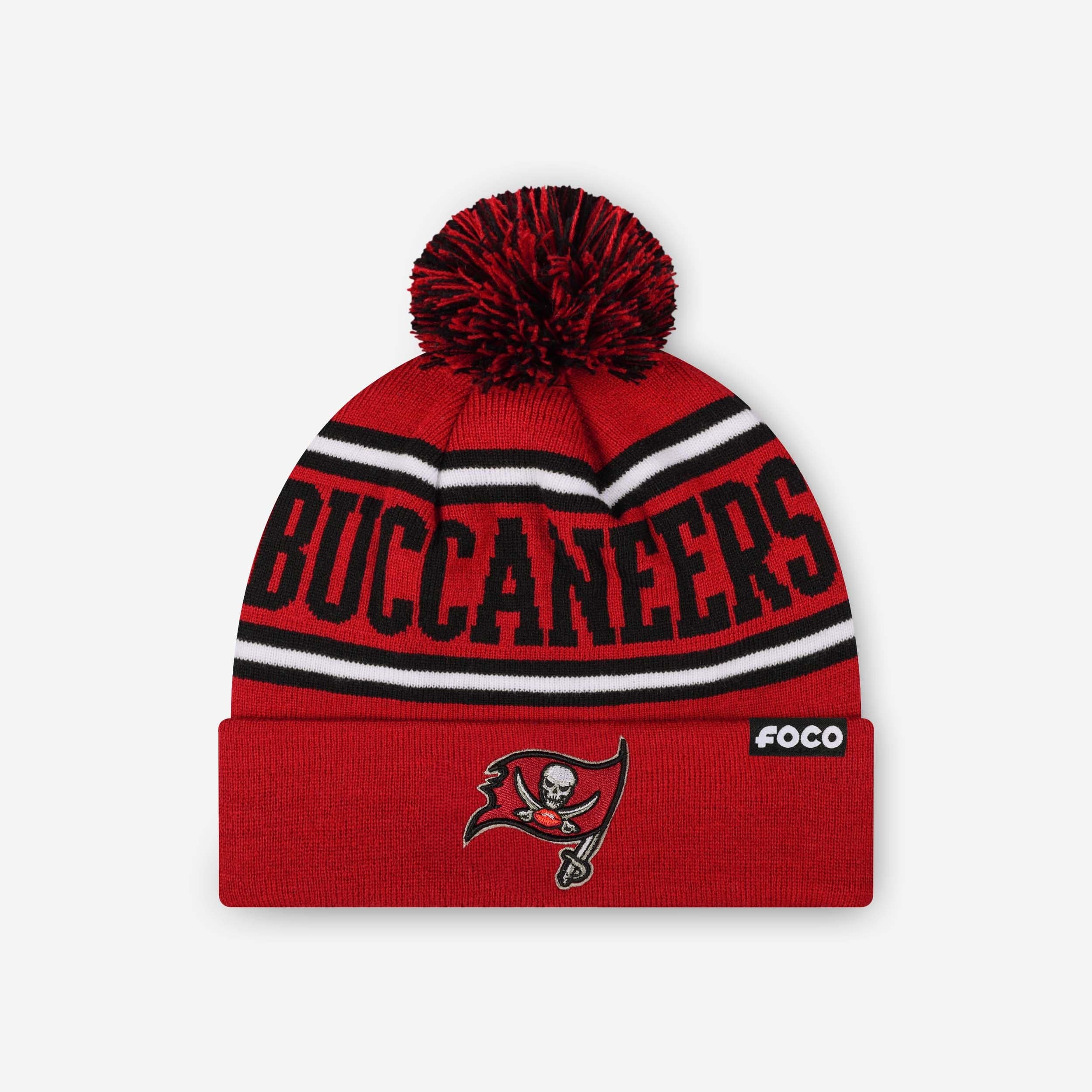 Tampa Bay Buccaneers Primary Logo Stripe Pom Beanie