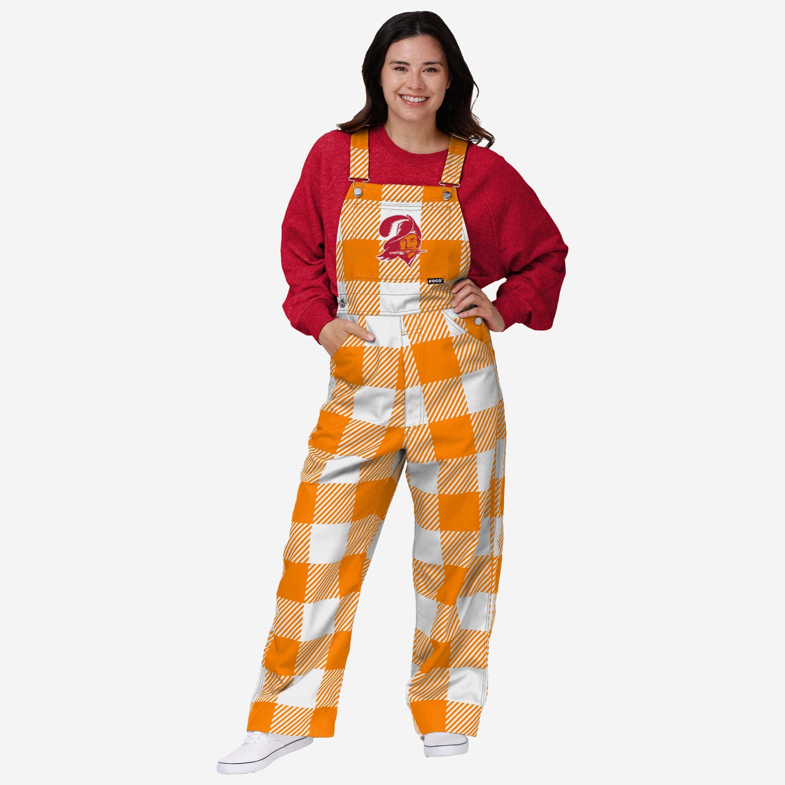 Tampa Bay Buccaneers Womens Creamsicle Plaid Thematic Bib Overalls