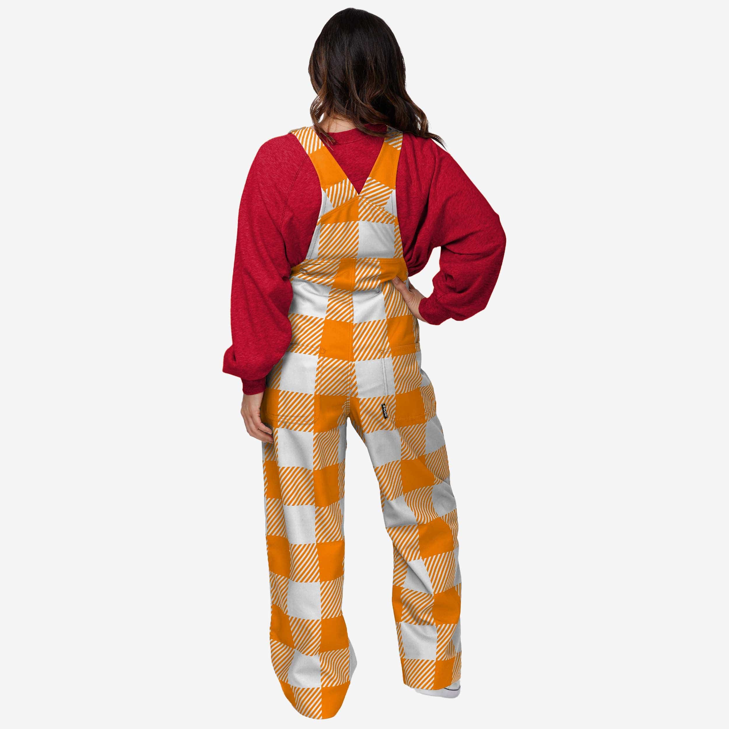 Tampa Bay Buccaneers Womens Creamsicle Plaid Thematic Bib Overalls - Image 2