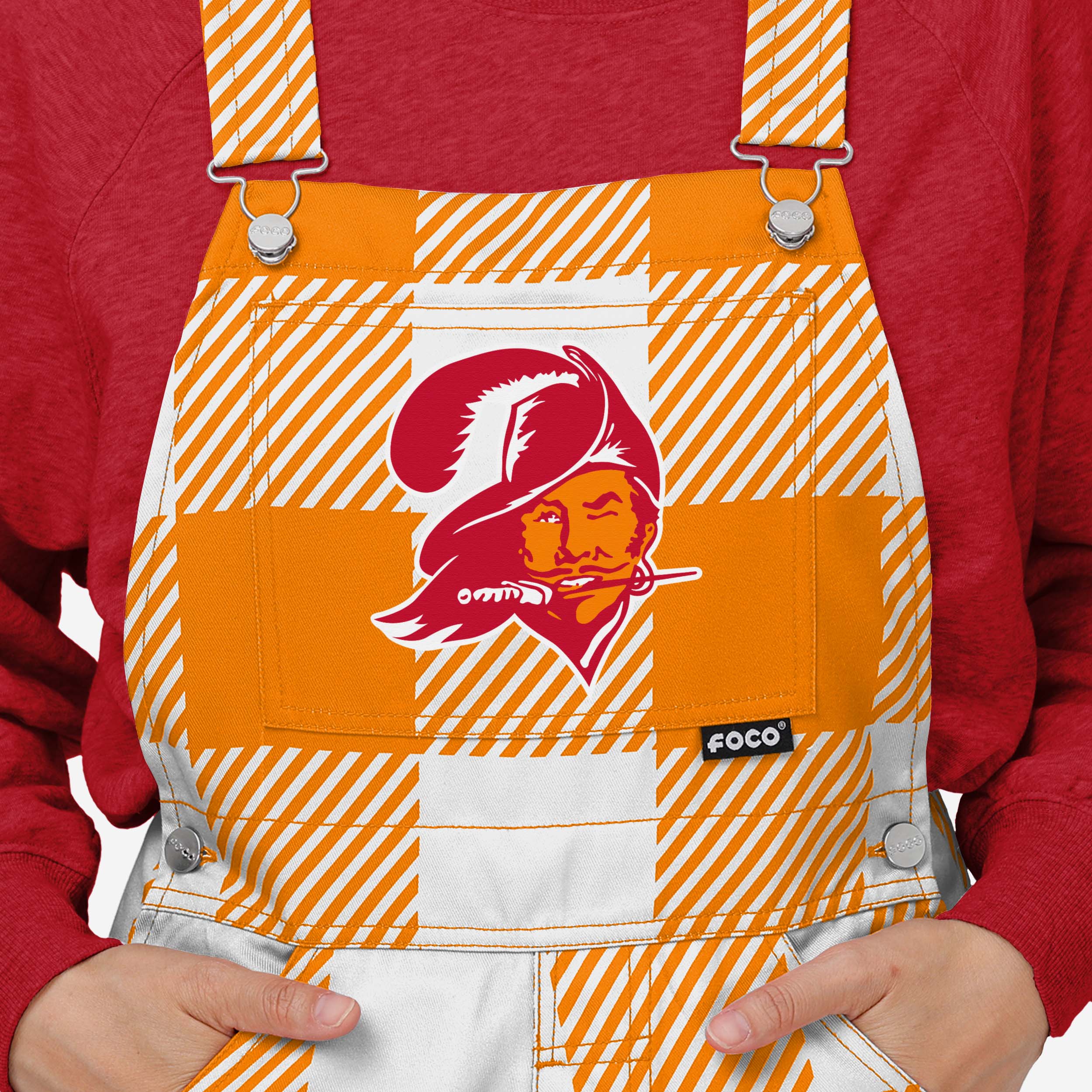 Tampa Bay Buccaneers Womens Creamsicle Plaid Thematic Bib Overalls - Image 4