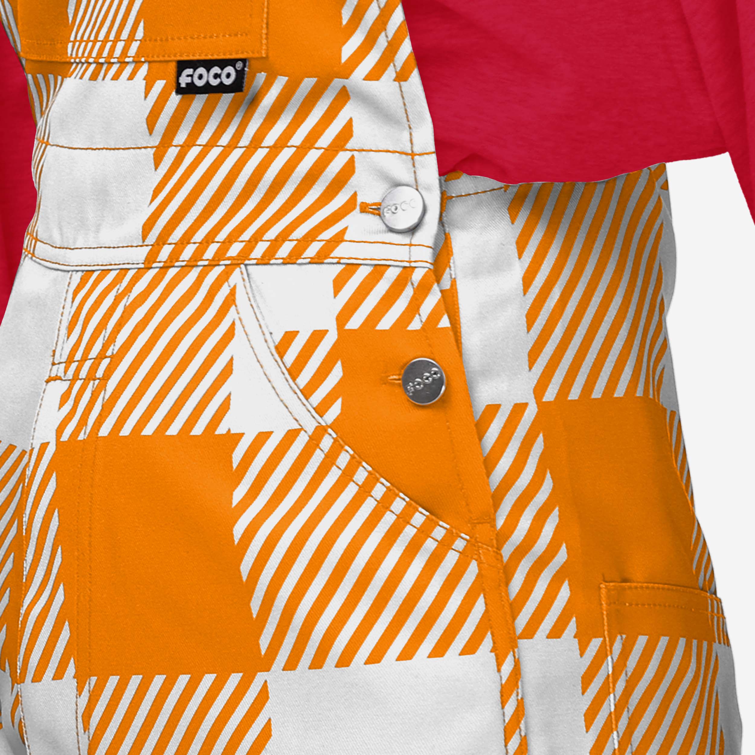 Tampa Bay Buccaneers Womens Creamsicle Plaid Thematic Bib Overalls - Image 5
