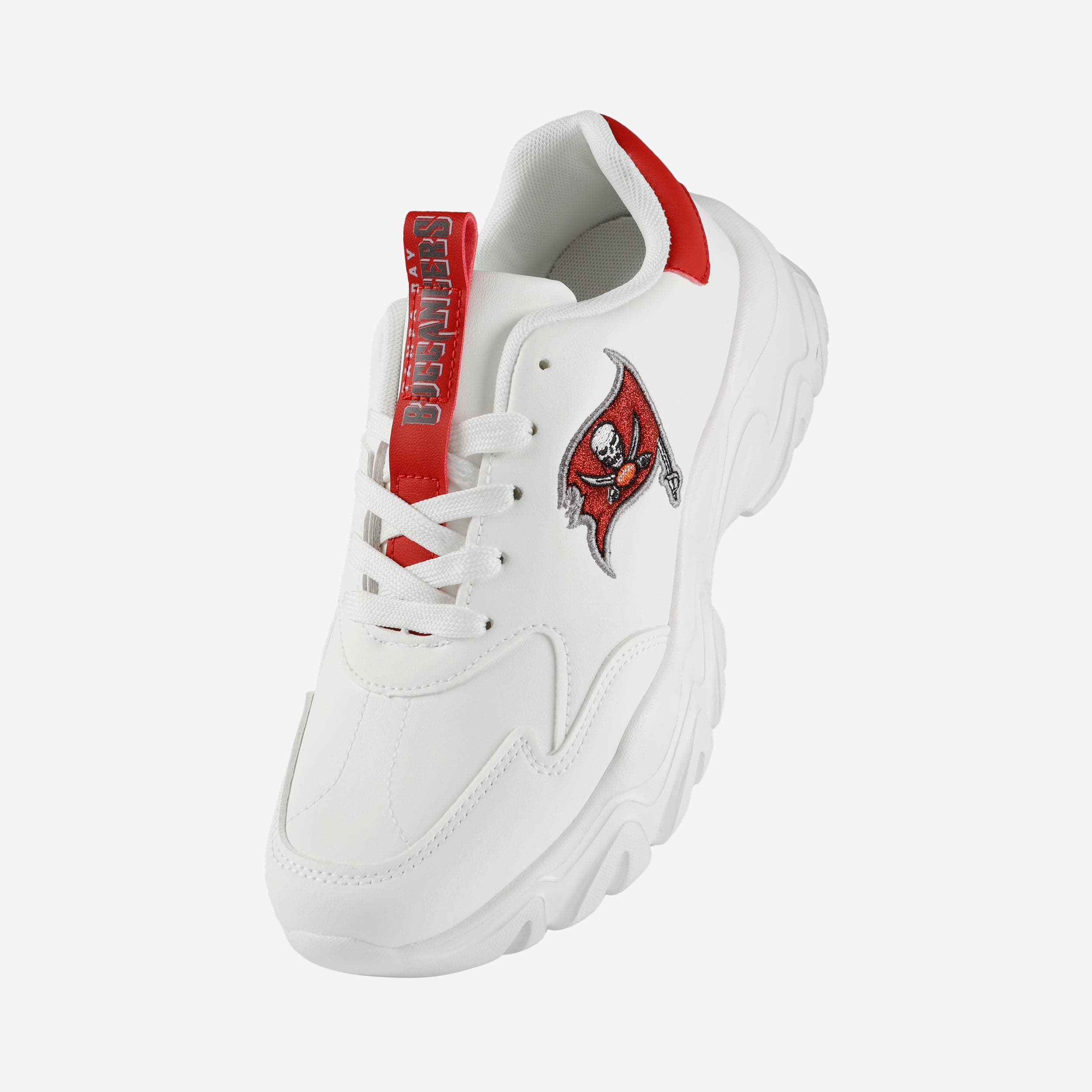 Tampa Bay Buccaneers Womens Glitter Big Logo Vintage White Chunky Sneaker - Image 2
