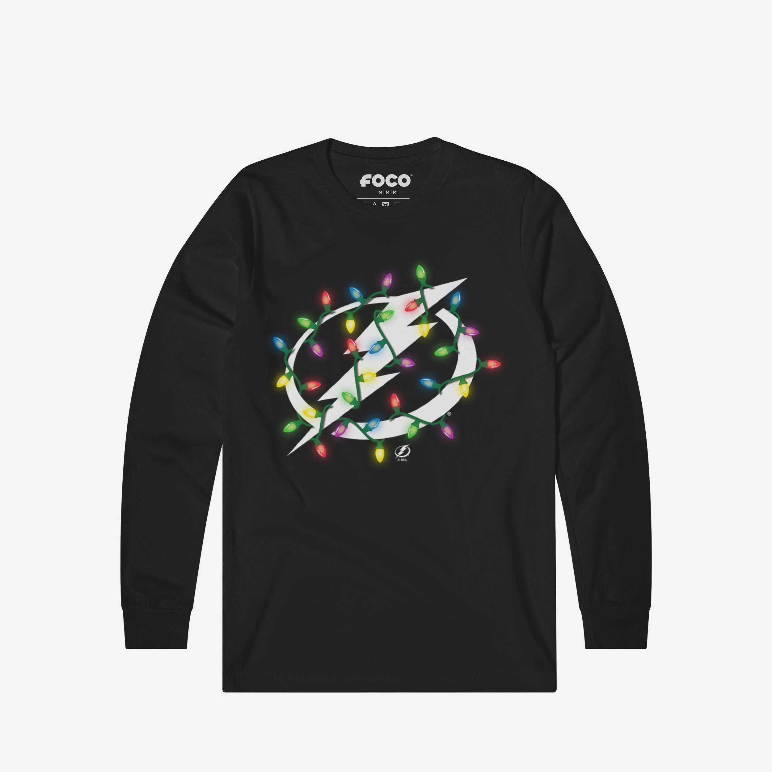 Tampa Bay Lightning Primary Logo Holiday Lights Long Sleeve T-Shirt