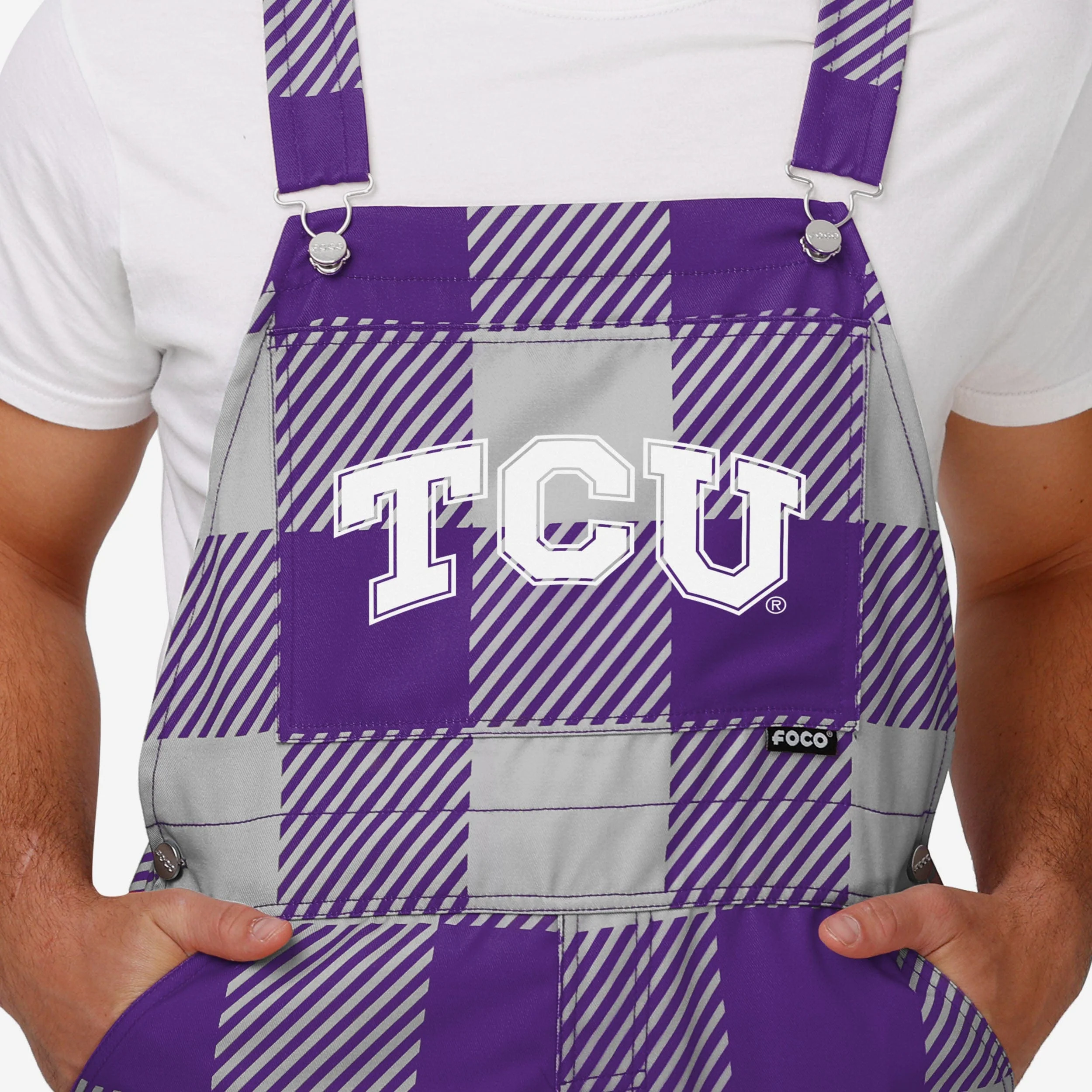 TCU Horned Frogs Mens Plaid Bib Overalls - Image 4