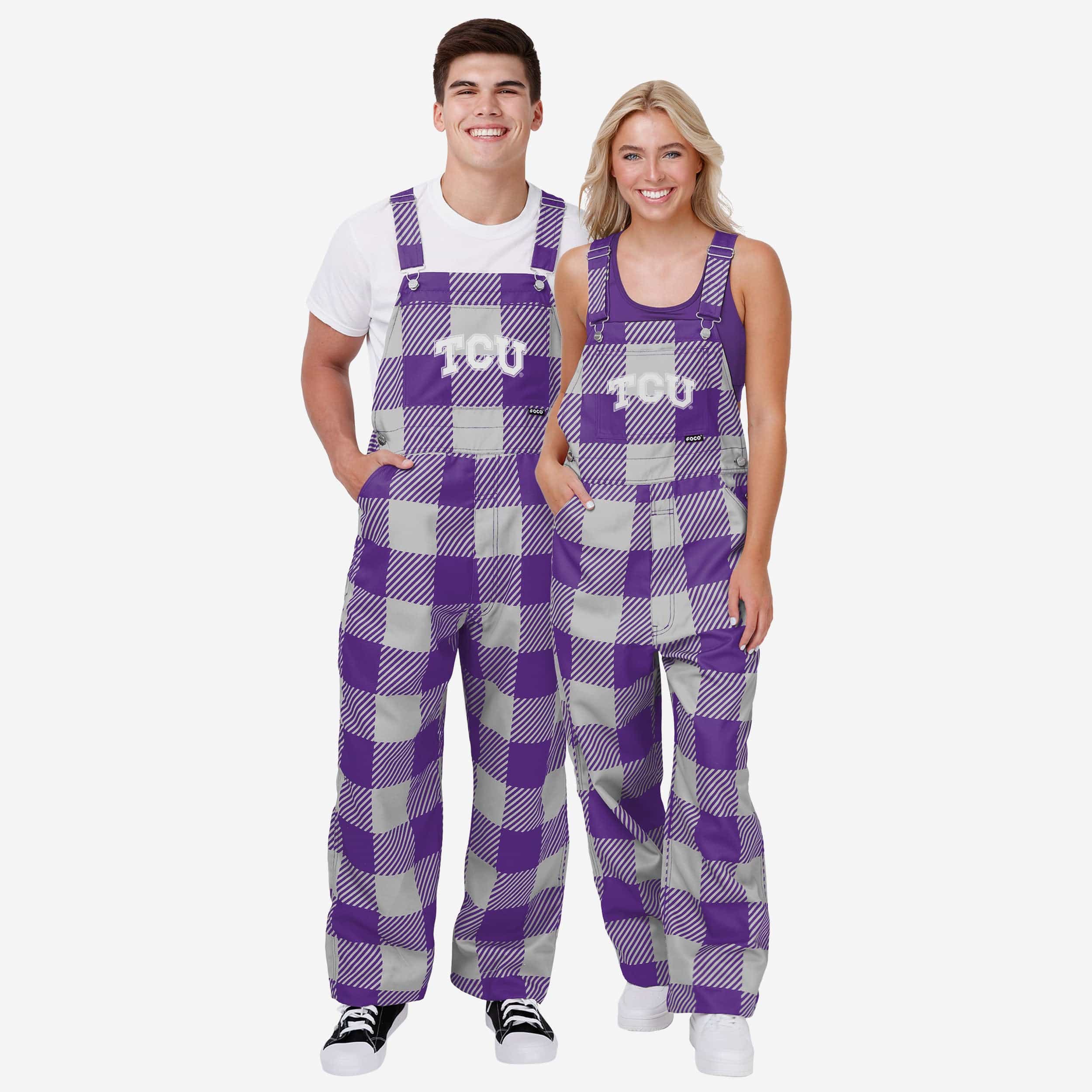 TCU Horned Frogs Womens Plaid Bib Overalls - Image 3